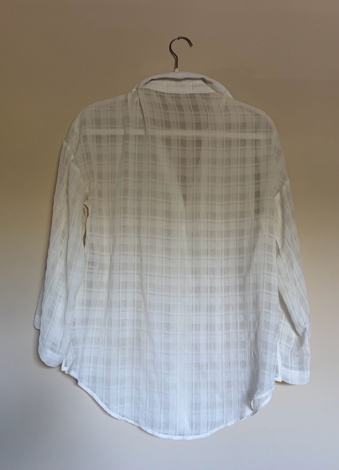 Mod On Trend Button Down Shirt Size S White Sheer Checkered Blouse 4