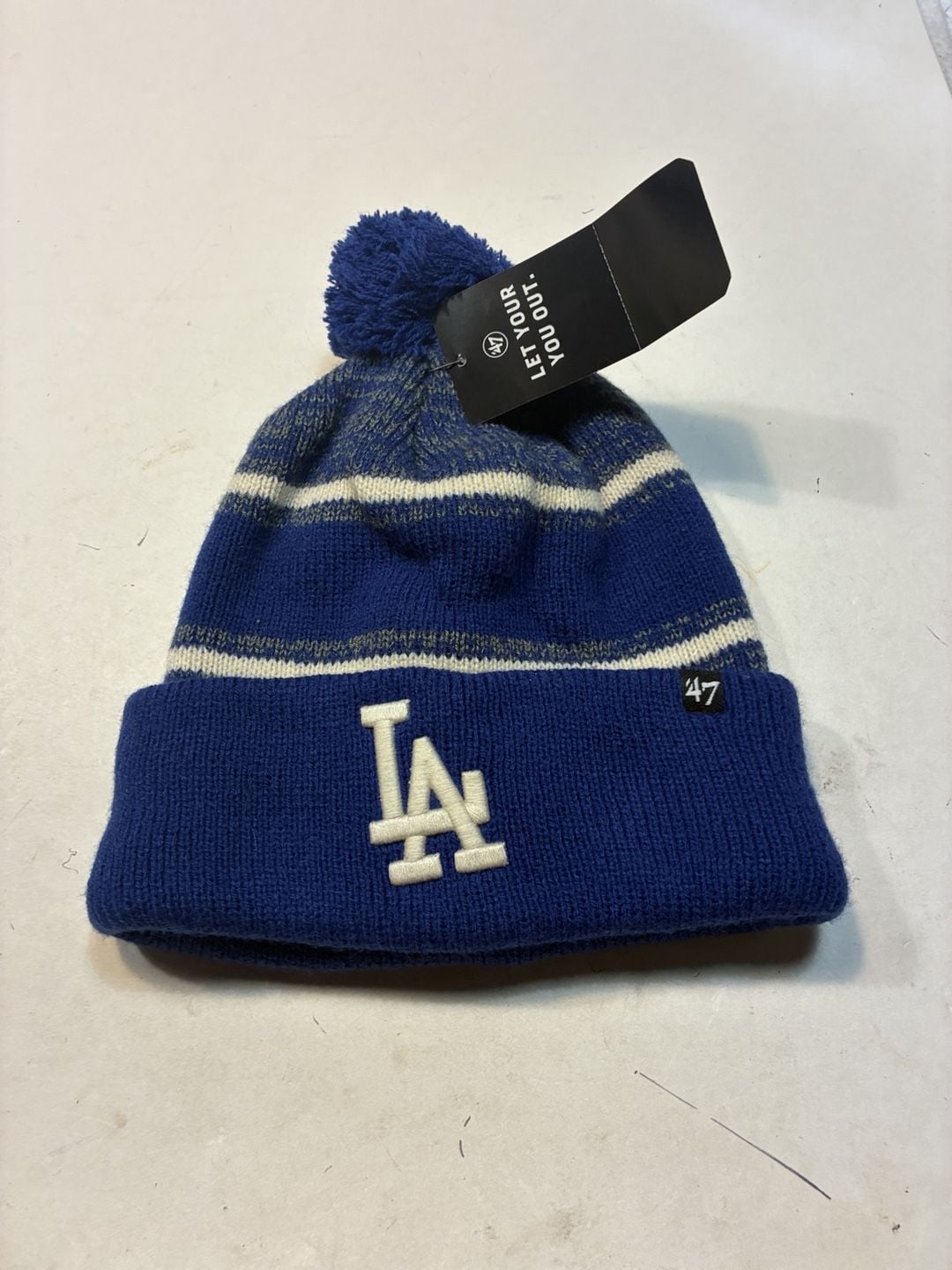 47 Brand Los Angeles Dodgers Pom Beanie Hat OSFA Blue Striped New With Tags 2