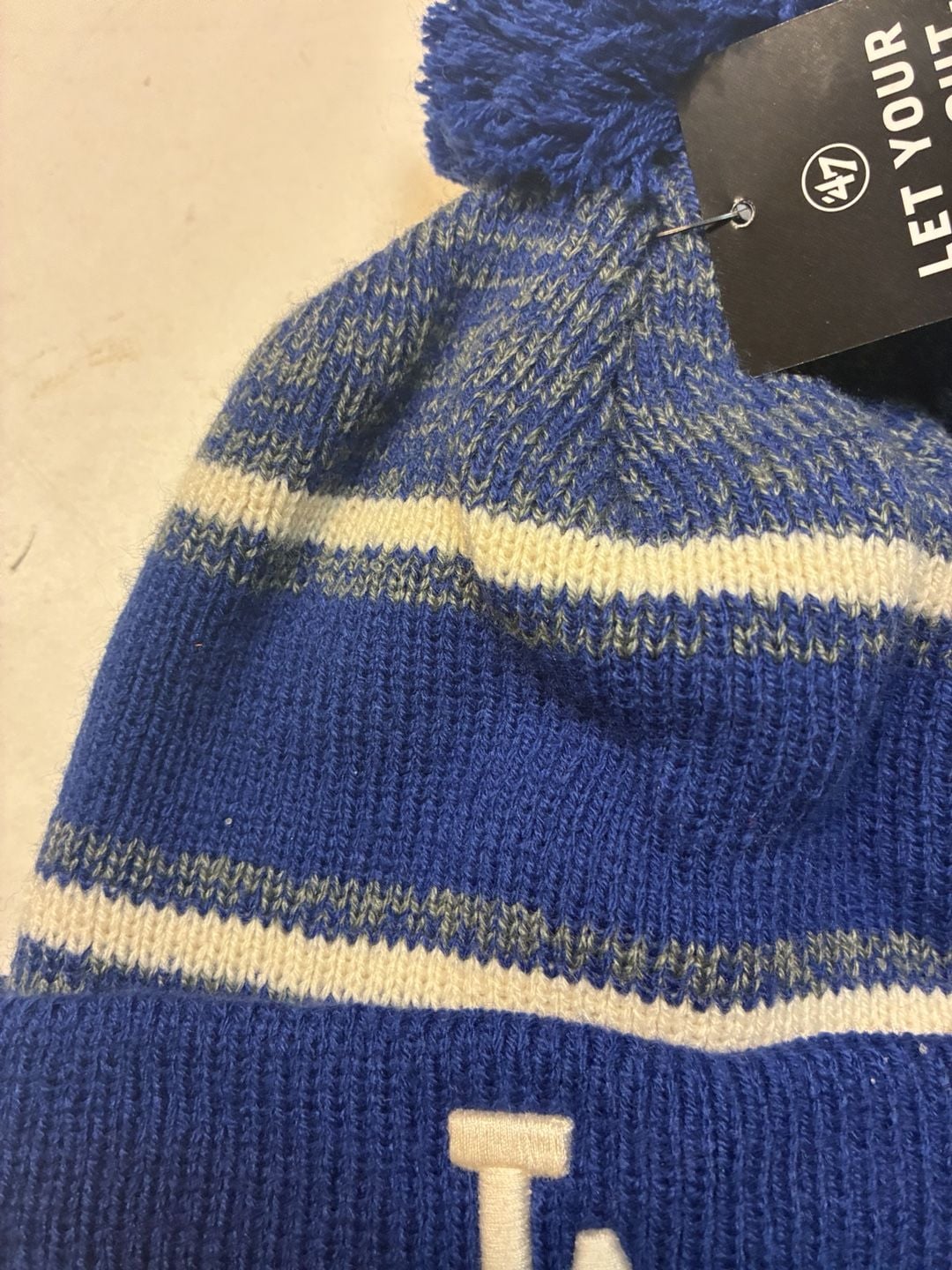 47 Brand Los Angeles Dodgers Pom Beanie Hat OSFA Blue Striped New With Tags 4