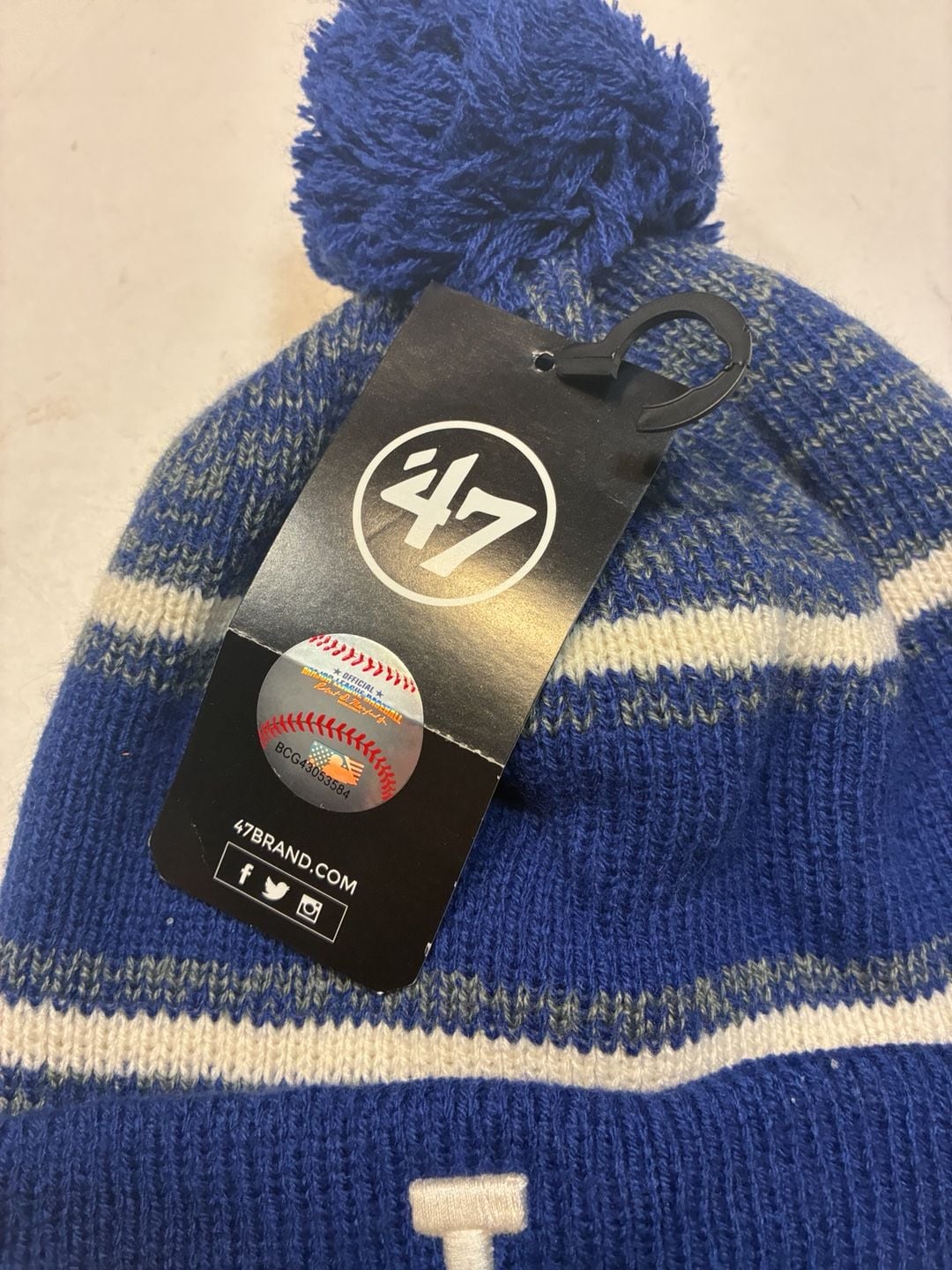 47 Brand Los Angeles Dodgers Pom Beanie Hat OSFA Blue Striped New With Tags 6