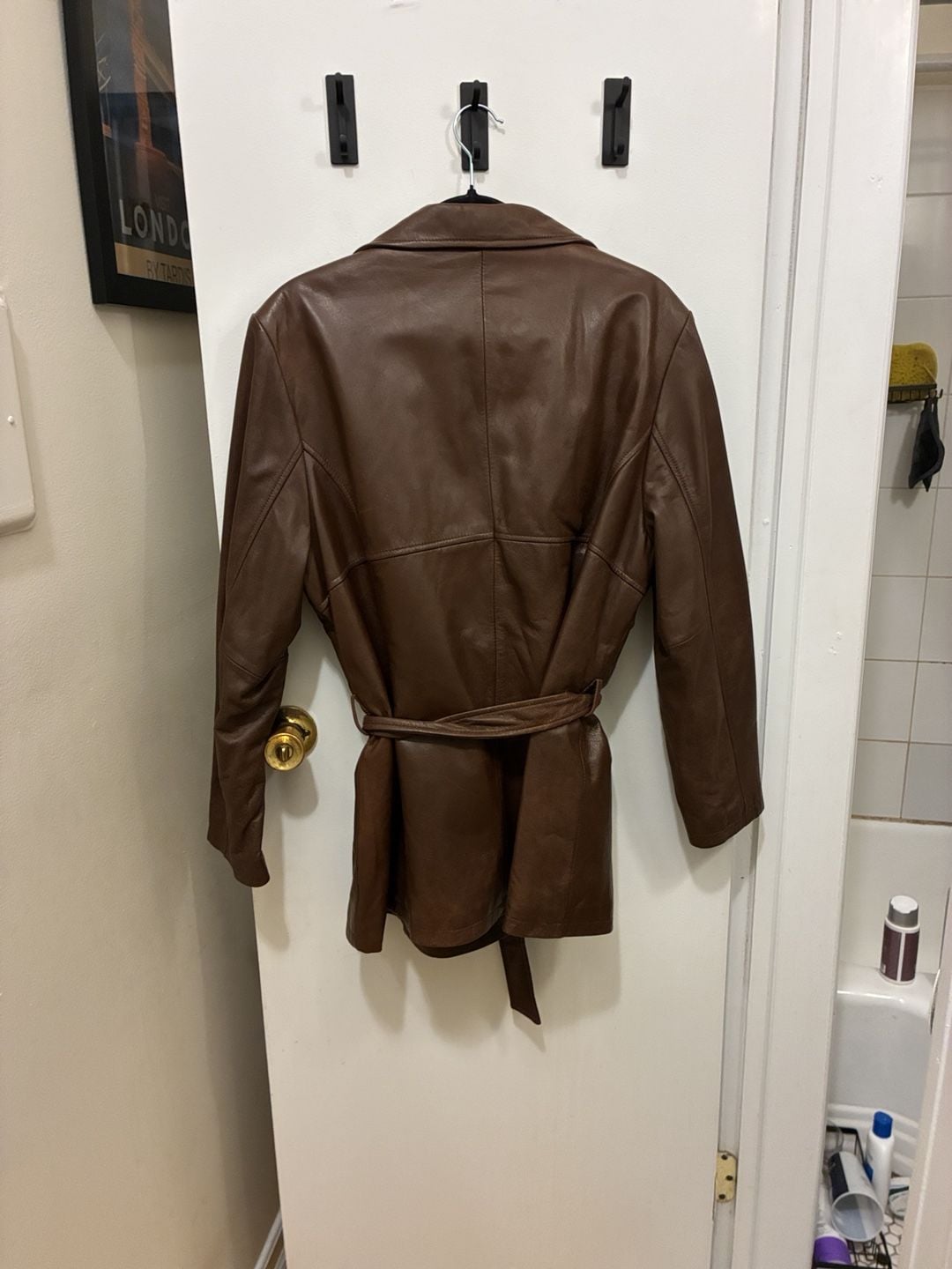 Vintage 1990s Wilsons Leather Jacket Size XL Brown Leather Belted Blazer Coat 4