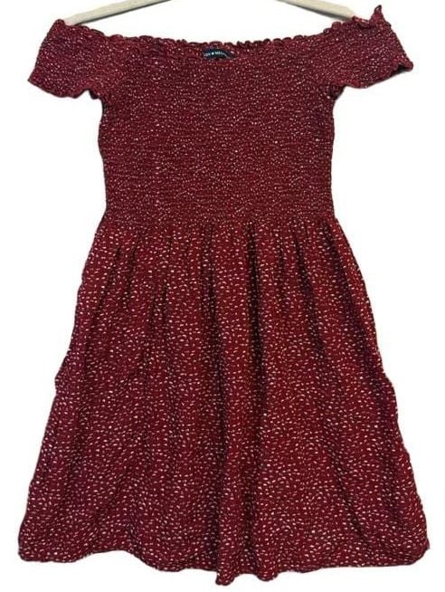 Brandy Melville Red Floral Off Shoulder Smocked Mini Dress 2