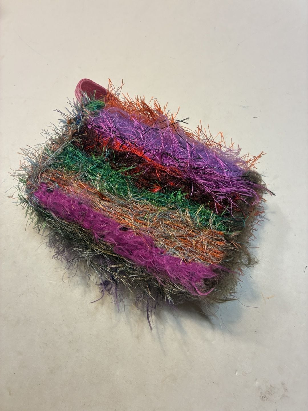 Handmade Shaggy Yarn & Paisley Fabric Clutch Purse Multi-Color 4