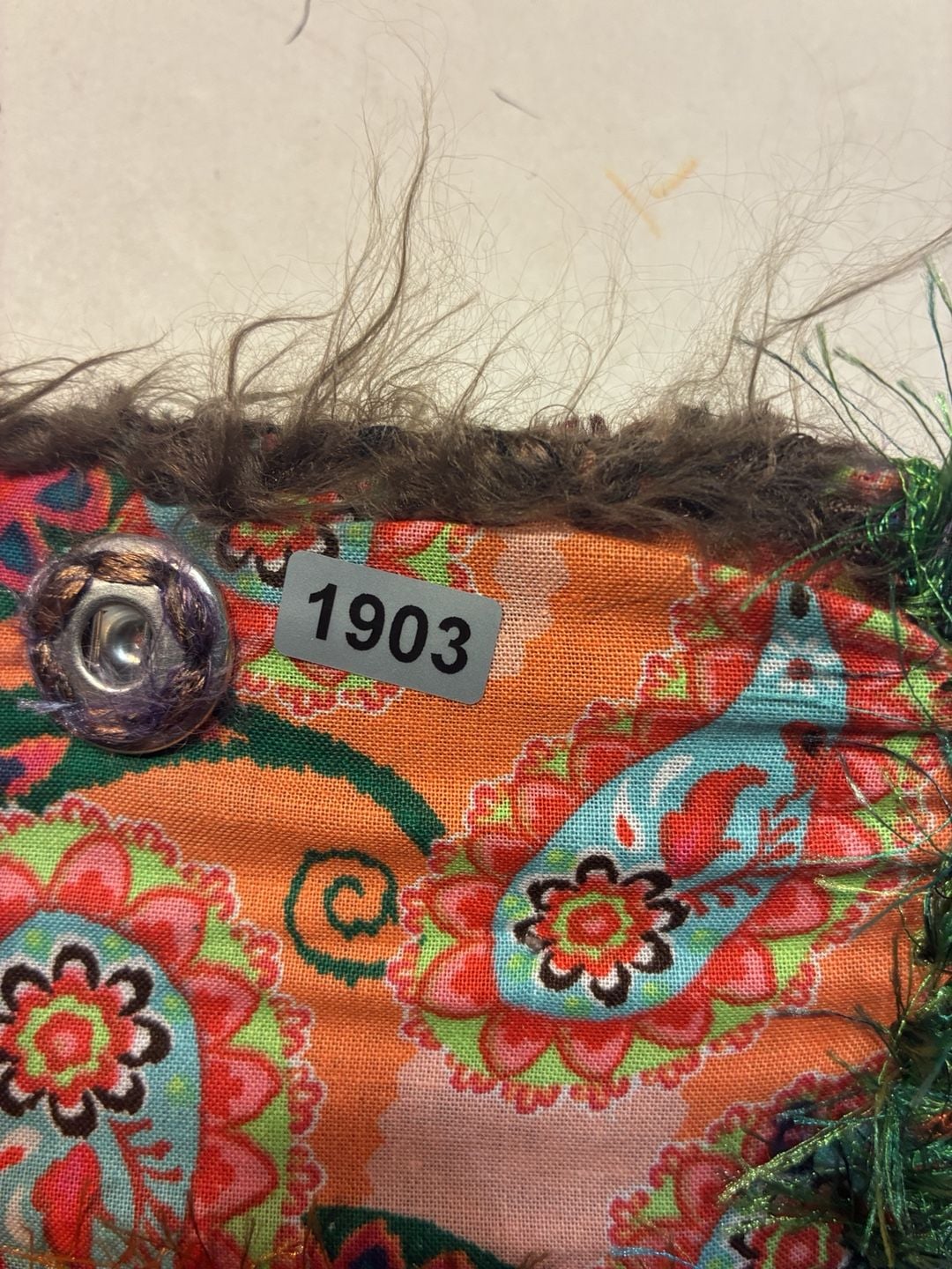 Handmade Shaggy Yarn & Paisley Fabric Clutch Purse Multi-Color 9