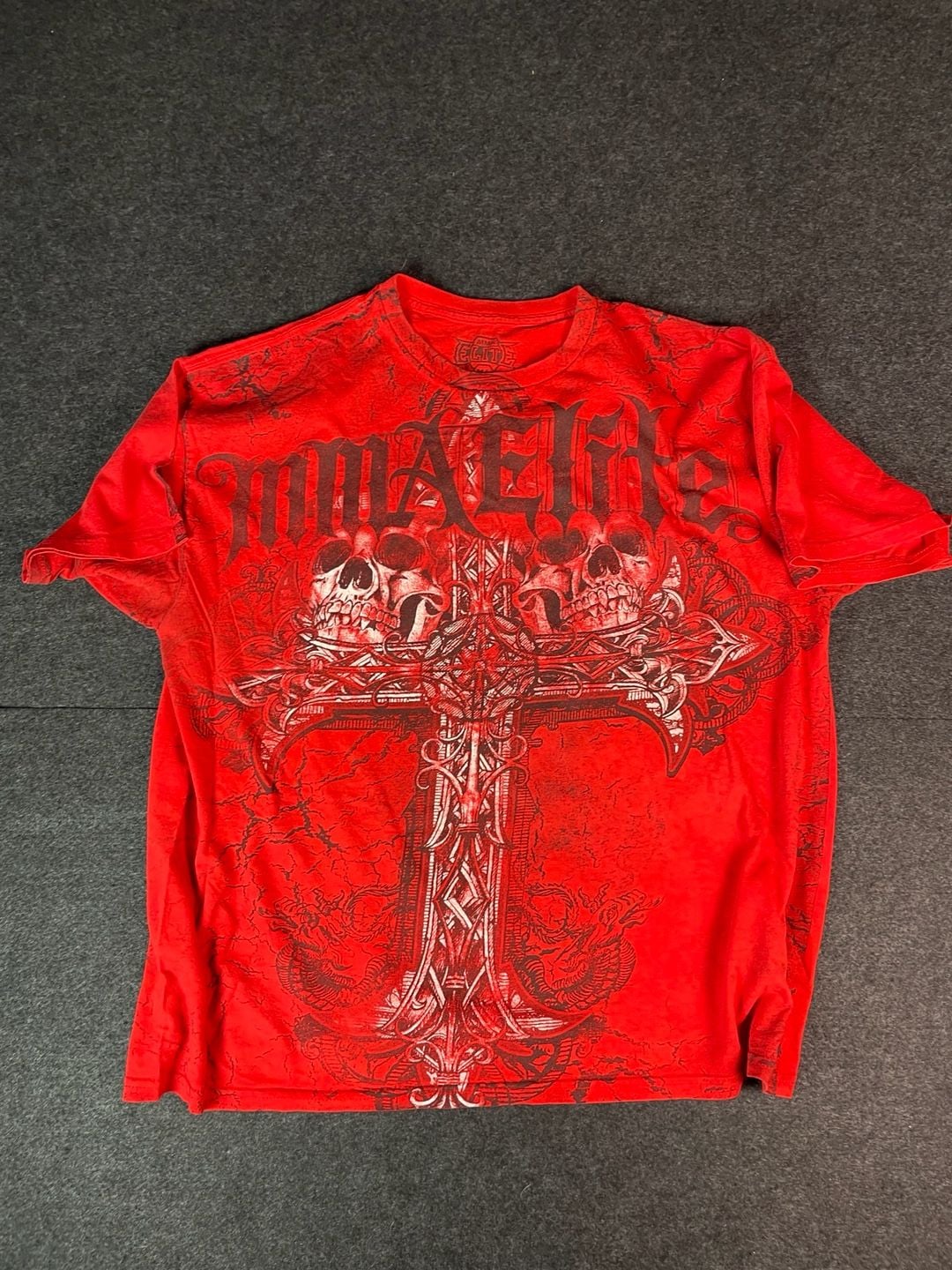MMA Elite Graphic Print T-Shirt Red Skull Cross 2