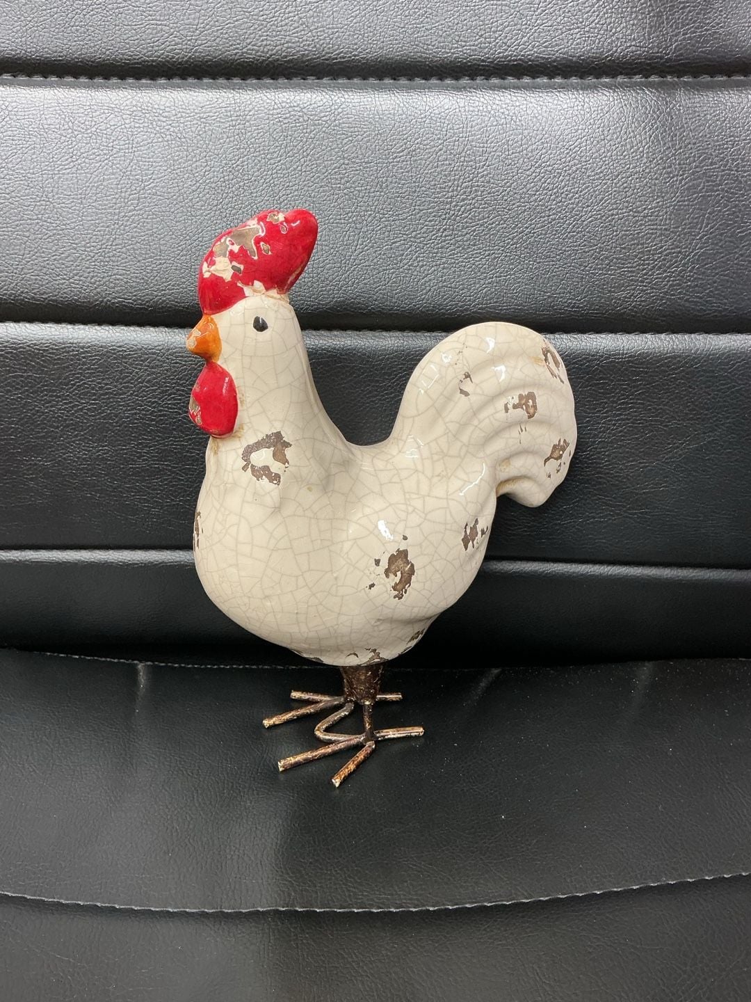 Rustic Ceramic Rooster Figurine Distressed Farmhouse Decor 1
