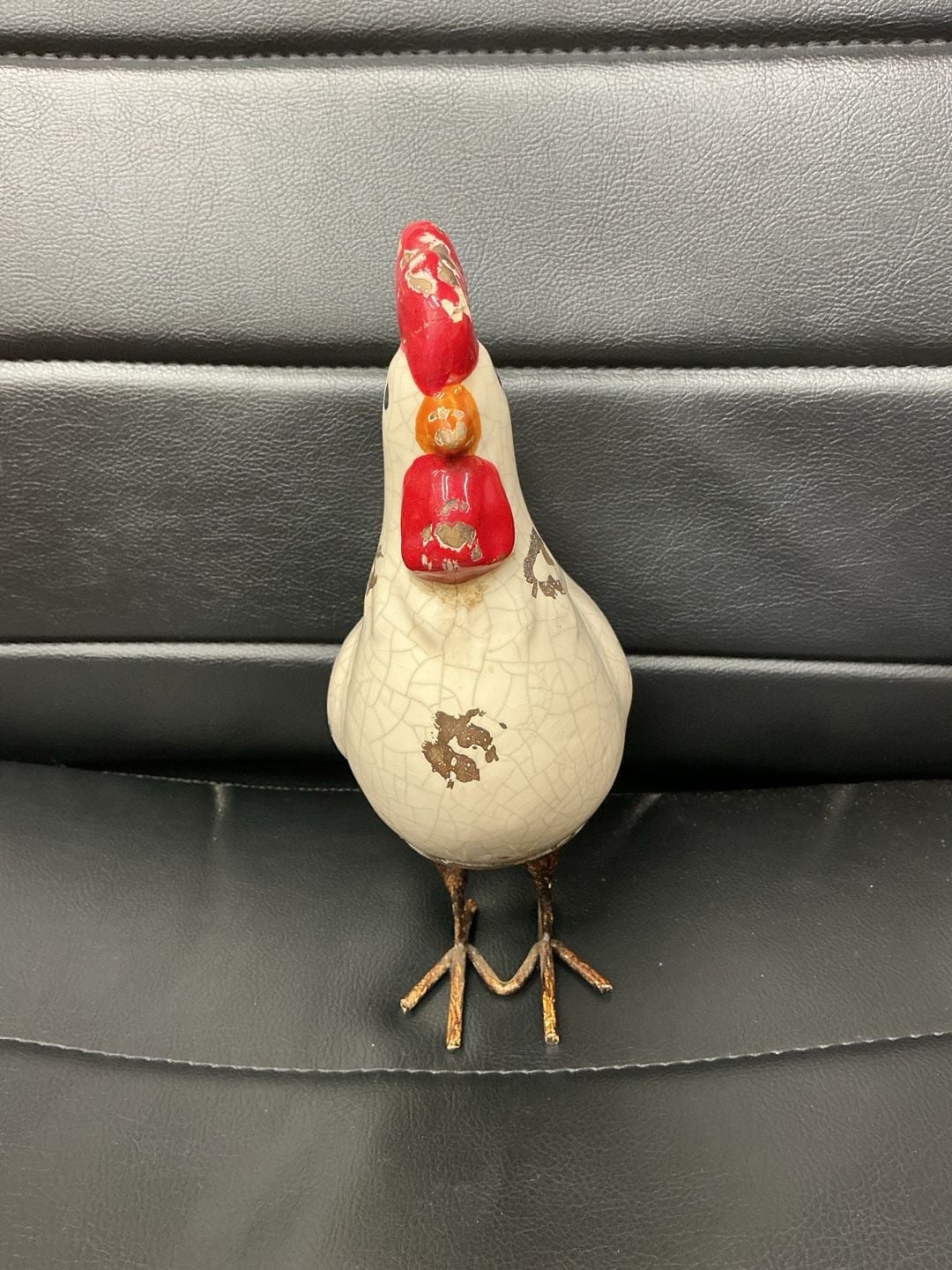 Rustic Ceramic Rooster Figurine Distressed Farmhouse Decor 2