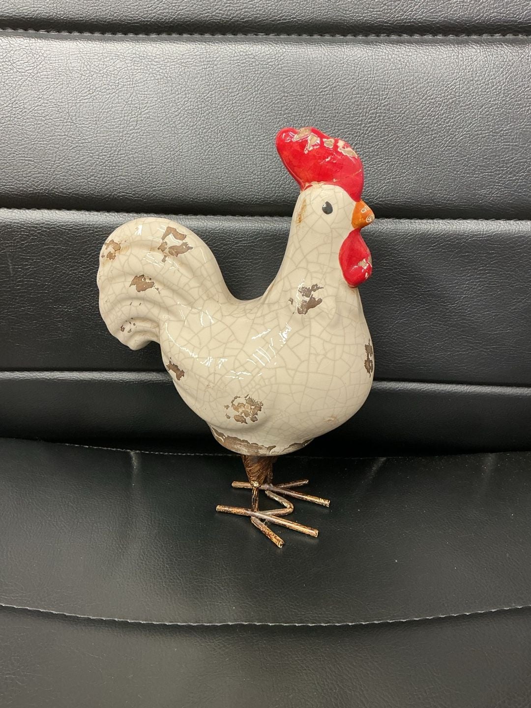 Rustic Ceramic Rooster Figurine Distressed Farmhouse Decor 3