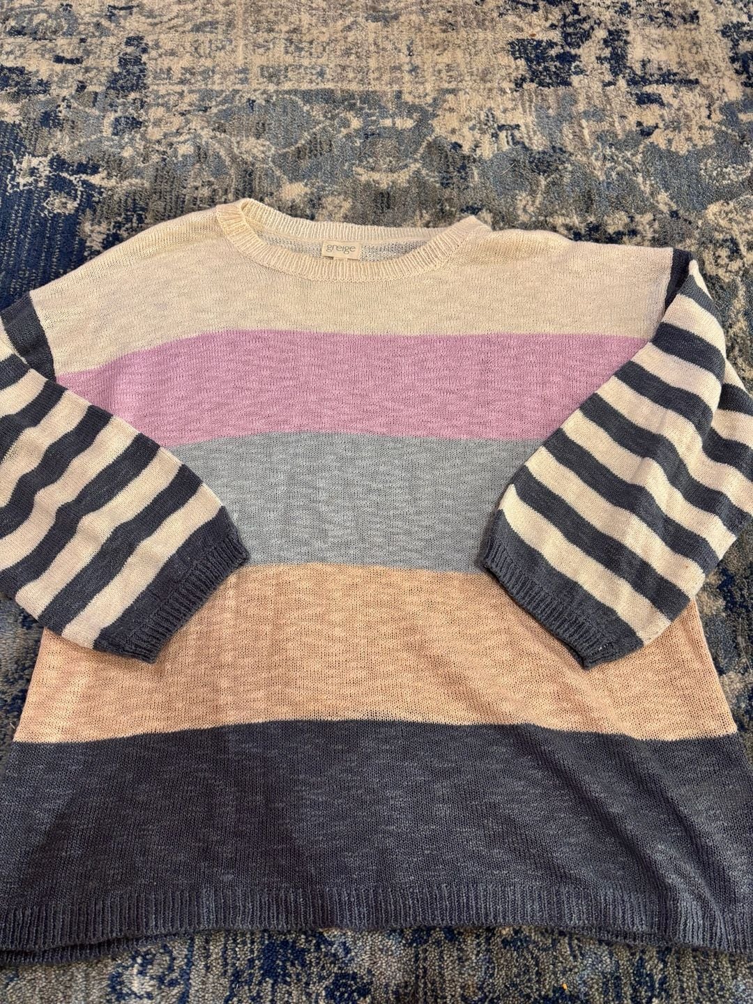 Greige Striped Sweater Size L Multicolor Acrylic 2