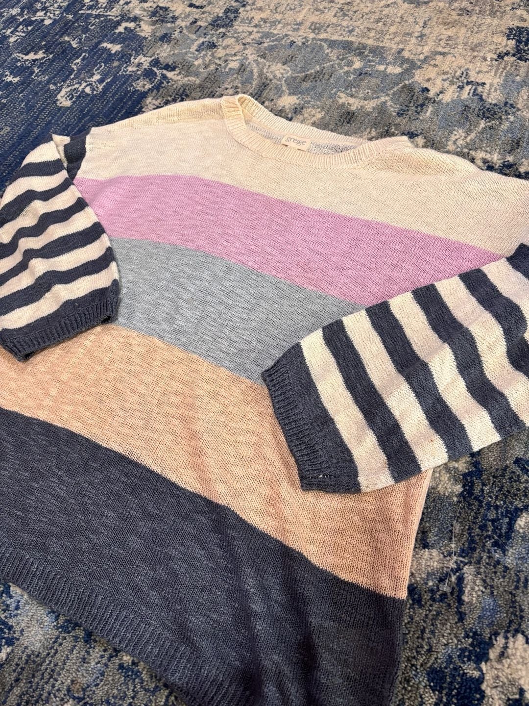 Greige Striped Sweater Size L Multicolor Acrylic 3