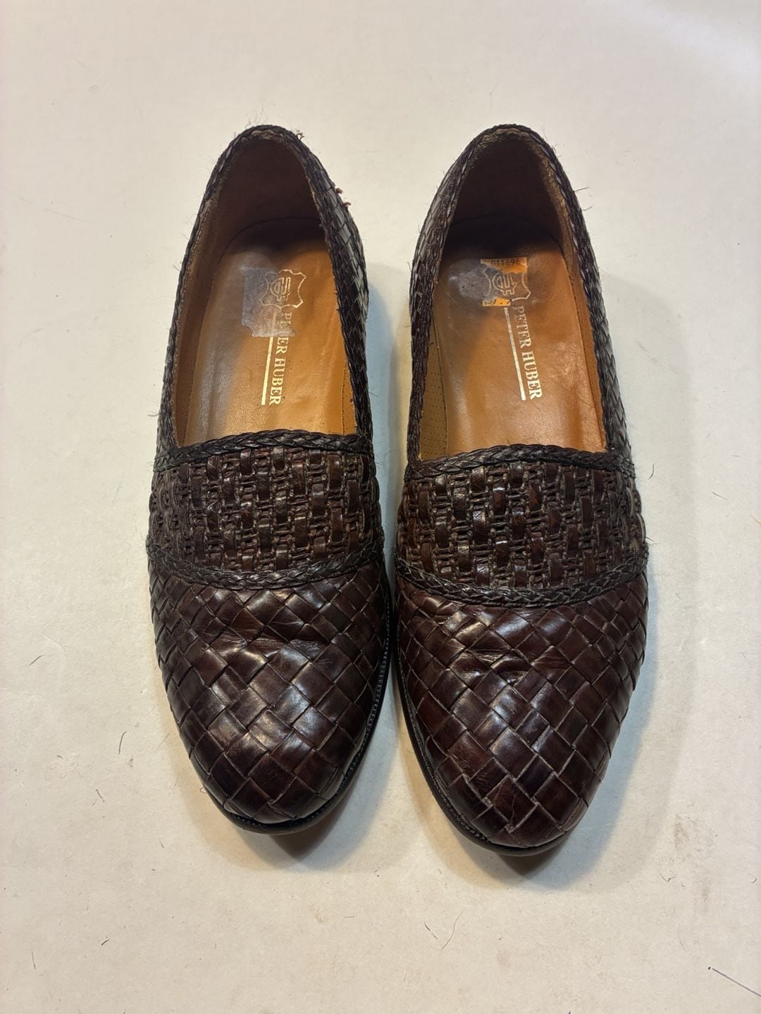 Peter Huber Woven Leather Loafers Brown Slip On Dress Shoes 2