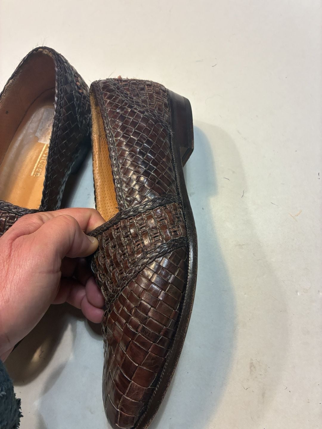 Peter Huber Woven Leather Loafers Brown Slip On Dress Shoes 3