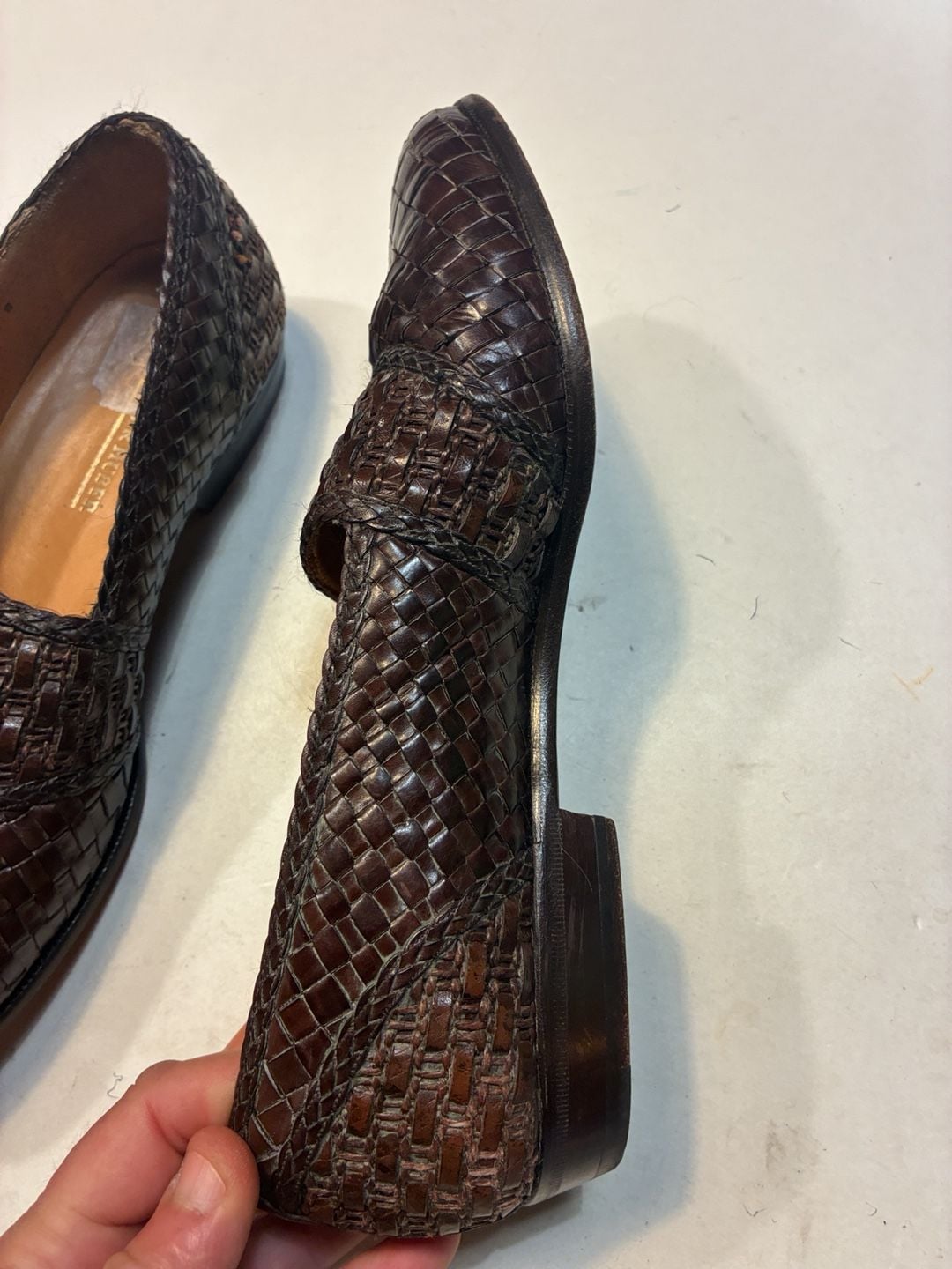 Peter Huber Woven Leather Loafers Brown Slip On Dress Shoes 5