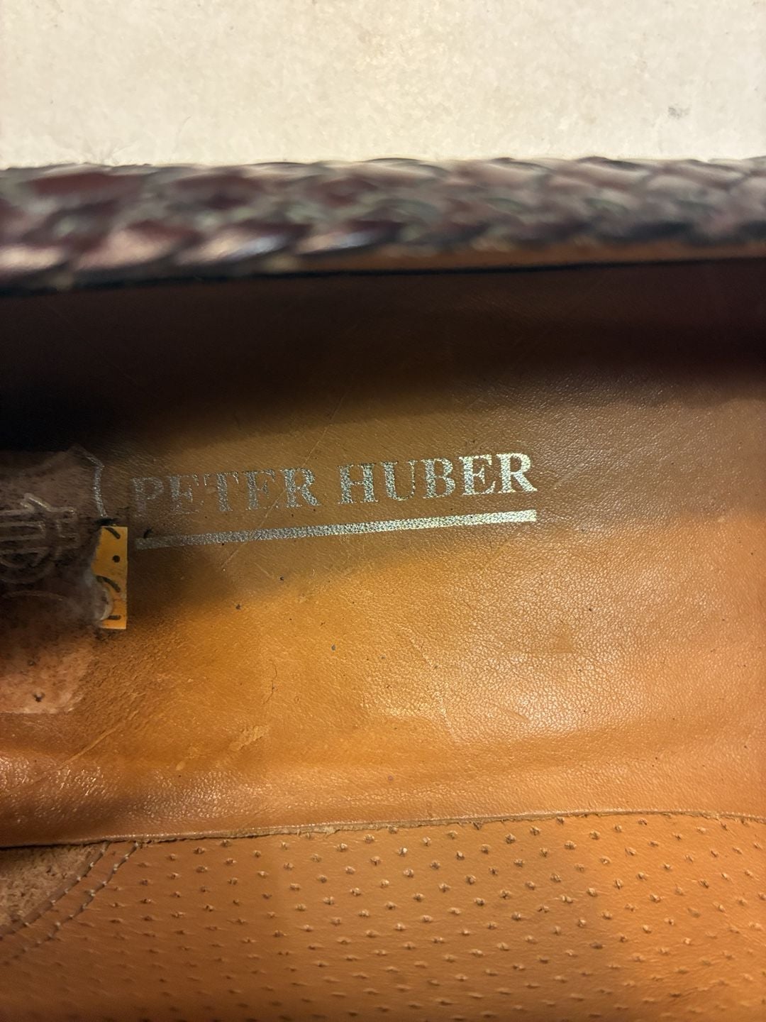 Peter Huber Woven Leather Loafers Brown Slip On Dress Shoes 8