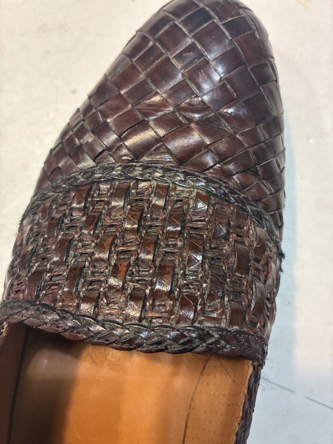 Peter Huber Woven Leather Loafers Brown Slip On Dress Shoes 11