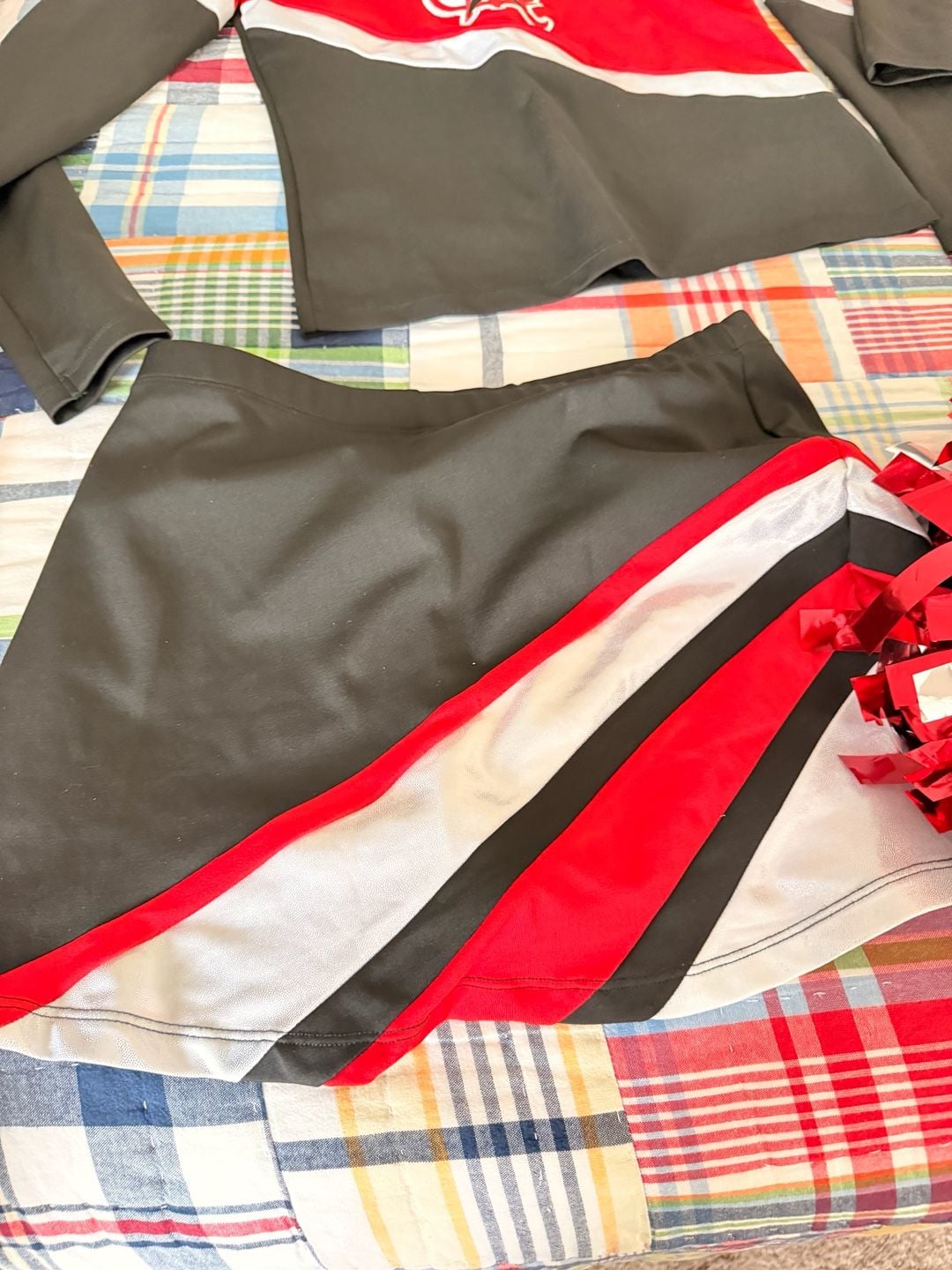 Varsity Spirit Cheer Uniform Set Skirt Tops Pom Poms 3