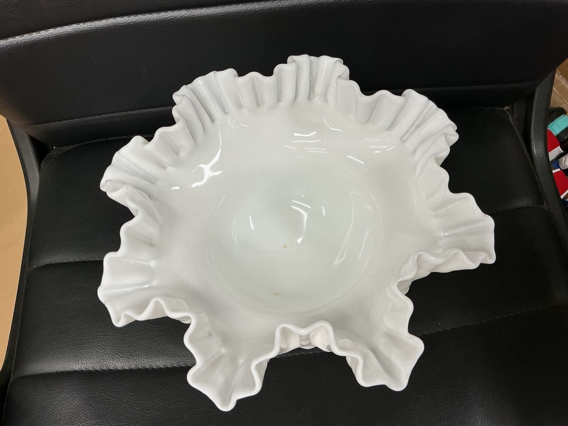 Fenton White Milk Glass Hobnail Footed Ruffled Compote Bowl 2