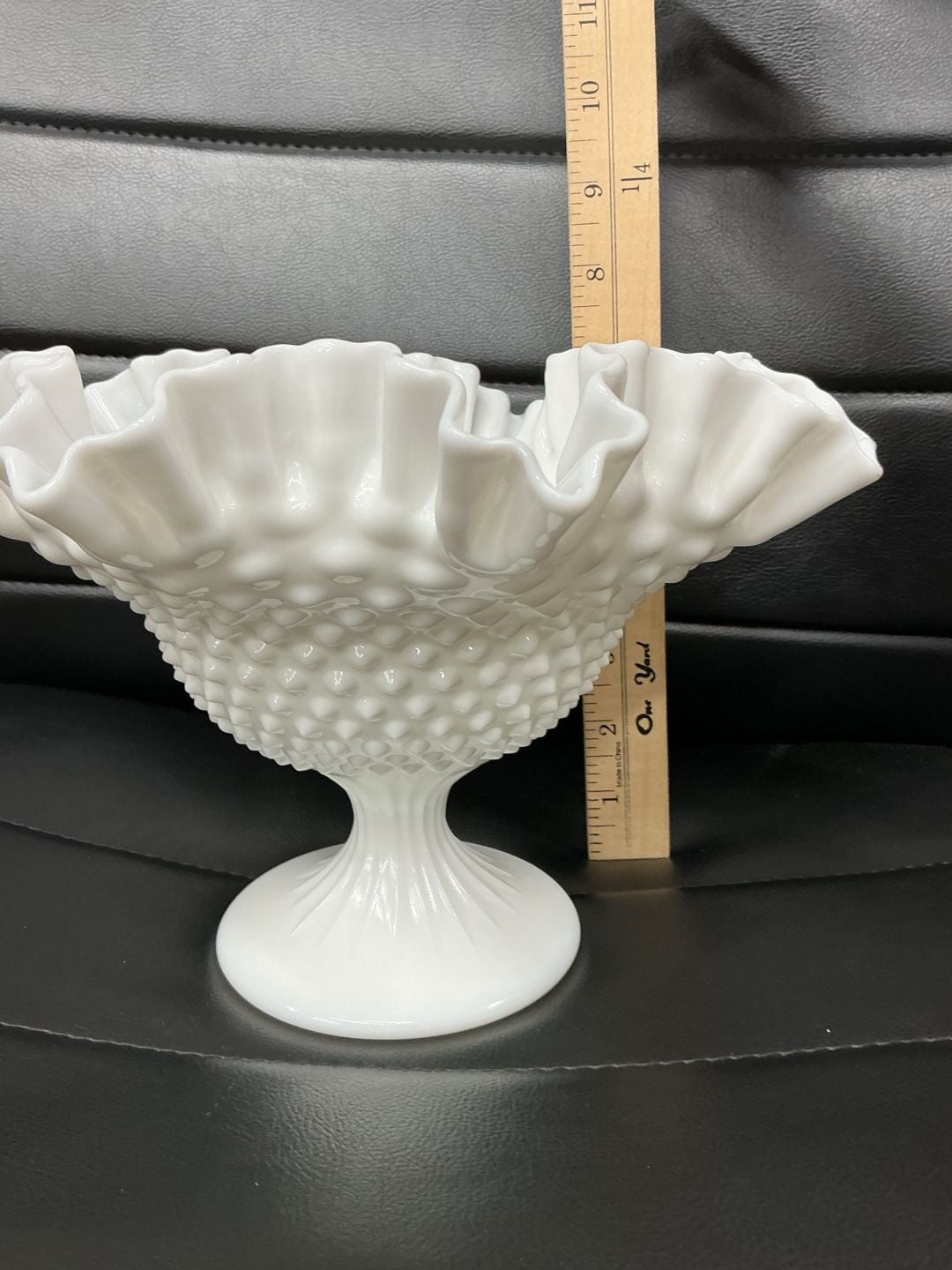 Fenton White Milk Glass Hobnail Footed Ruffled Compote Bowl 3