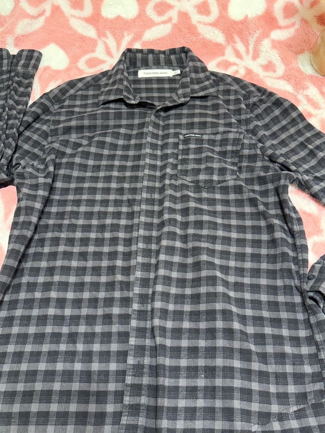 Calvin Klein Jeans Plaid Long Sleeve Button-Down Shirt Size M Black Gray 4