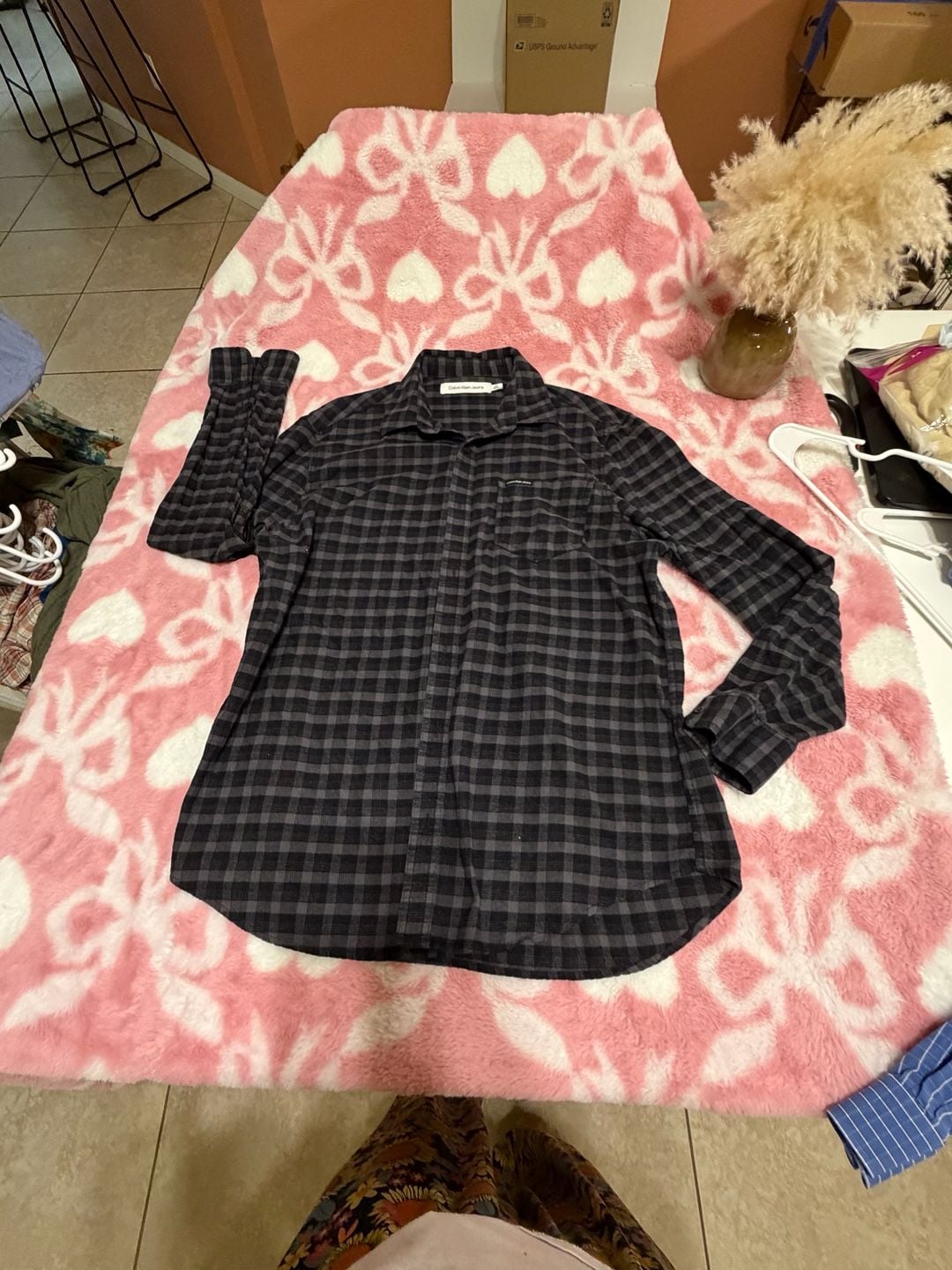 Calvin Klein Jeans Plaid Long Sleeve Button-Down Shirt Size M Black Gray 8