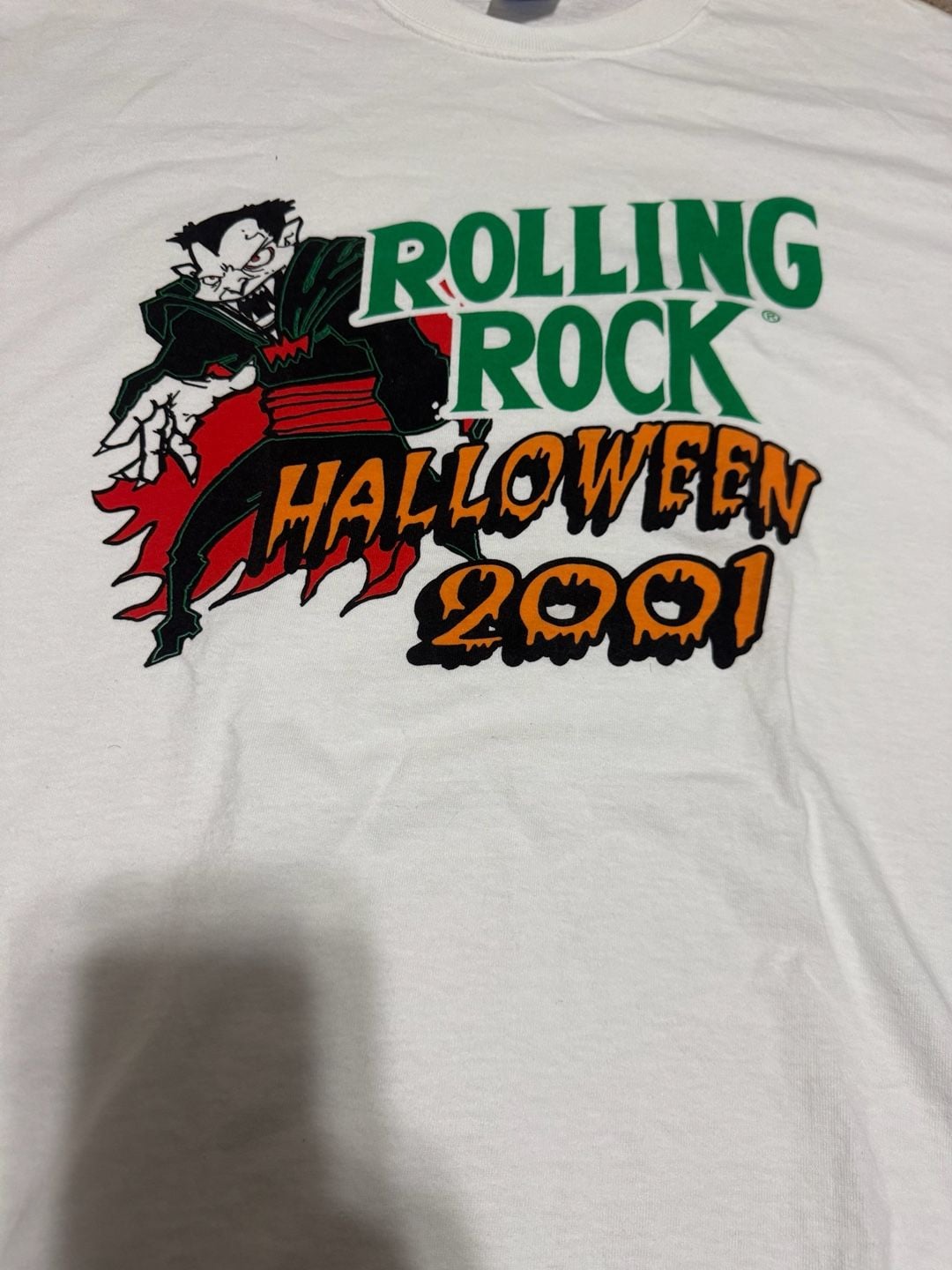 M&O Knits Rolling Rock Halloween 2001 T-Shirt Size XL White Cotton 3