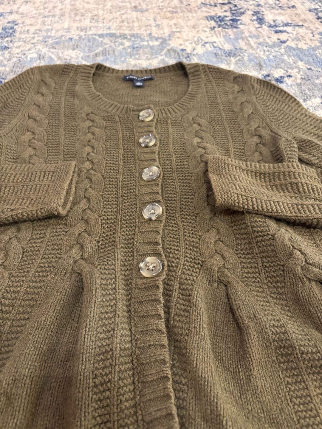 Banana Republic Cardigan Size M Olive Cable Knit Peplum Sweater 6