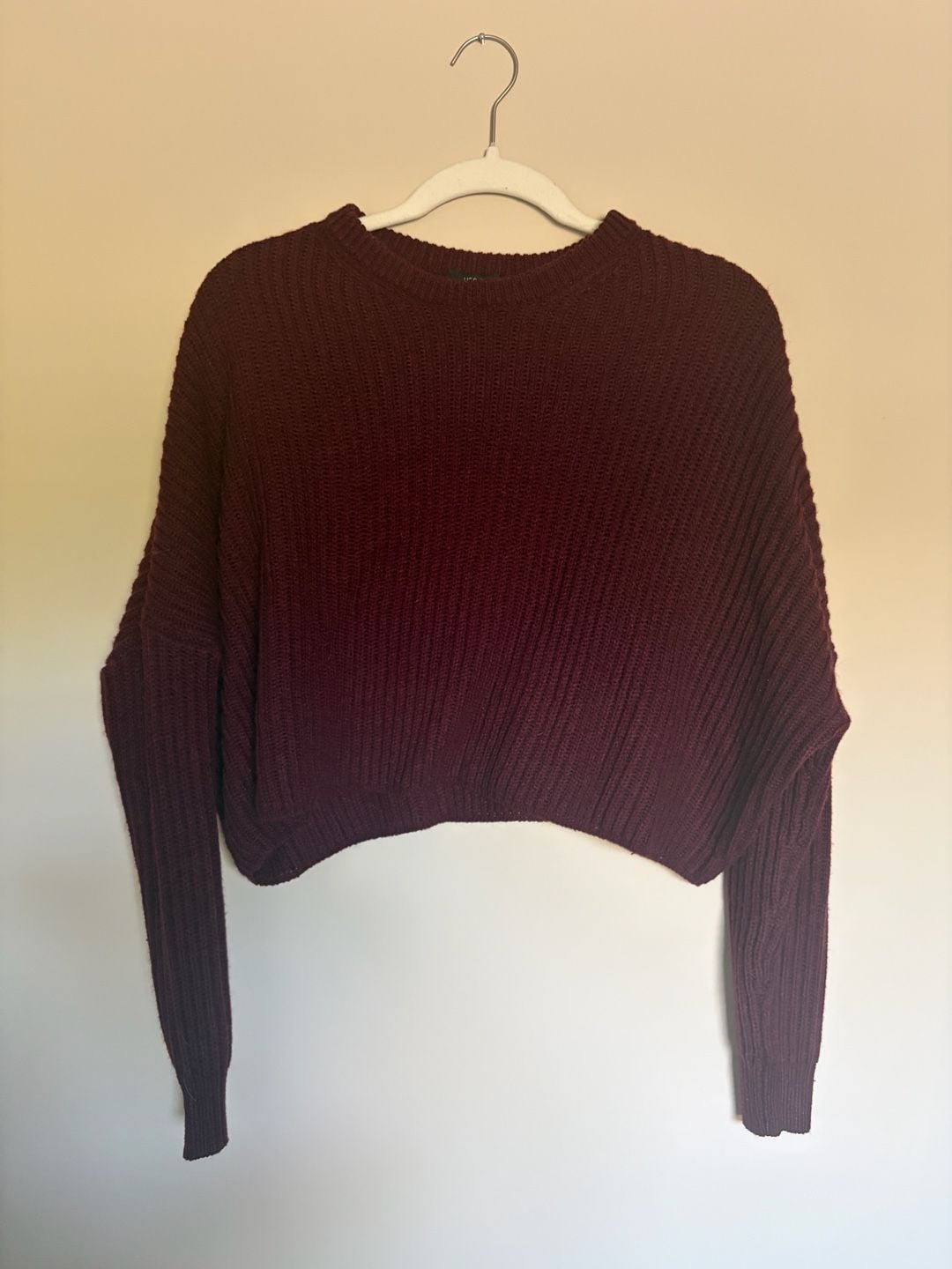Urban Heritage Ribbed Knit Crop Sweater Burgundy 2
