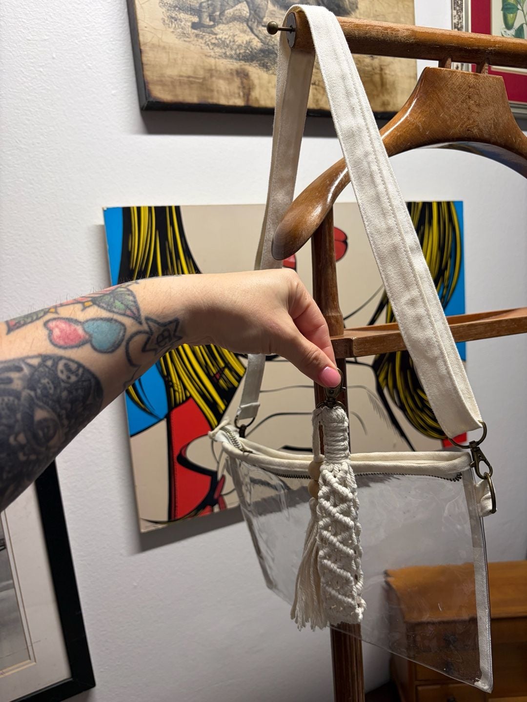 Clear Vinyl Crossbody Bag White Canvas Strap With Tassel 2