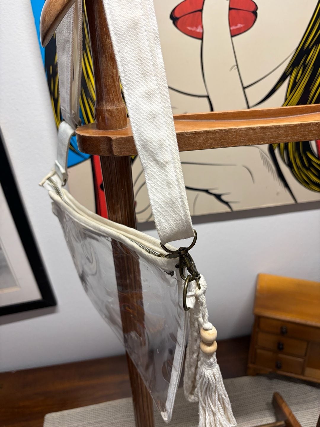 Clear Vinyl Crossbody Bag White Canvas Strap With Tassel 3