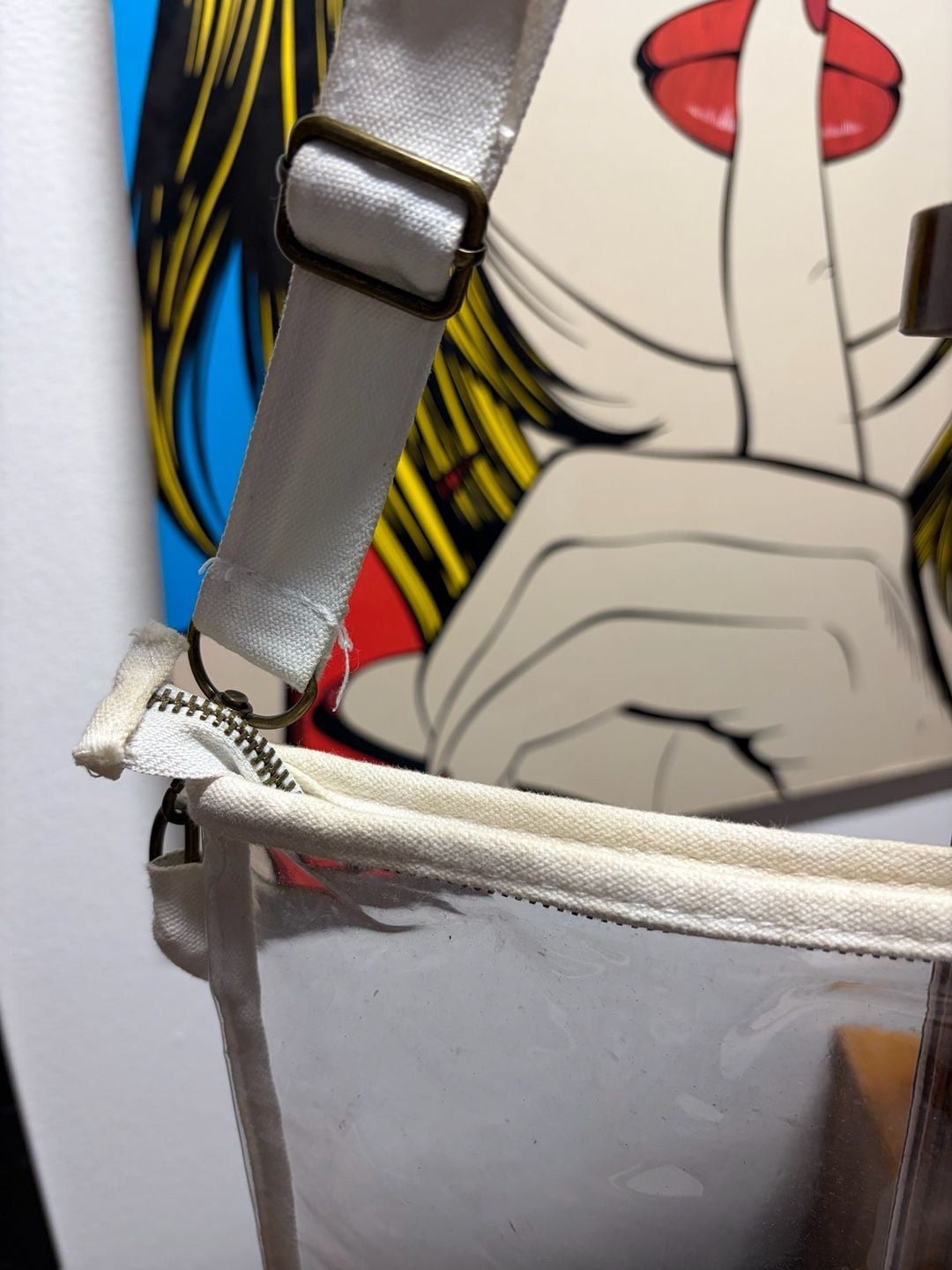 Clear Vinyl Crossbody Bag White Canvas Strap With Tassel 4