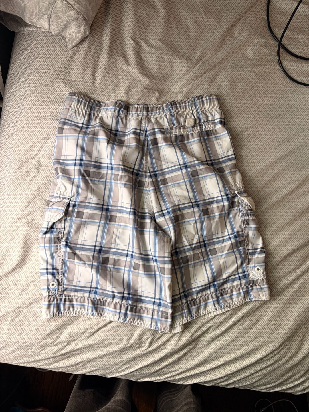 Abercrombie & Fitch Plaid Cargo Swim Trunks Size M Blue White 4