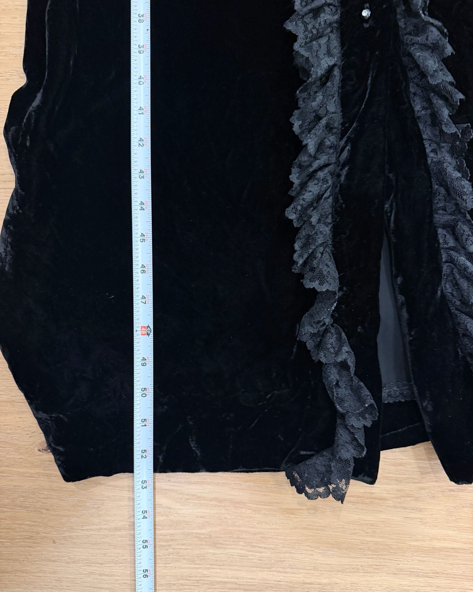 Pat Richards Vintage Velvet Lace Ruffle Long Dress/ Robe Black Gothic size 11/12 11
