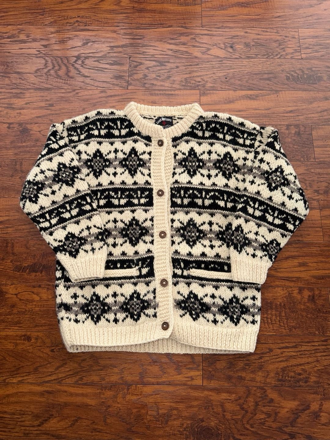 Lost Horizons Nordic Fair Isle Wool Cardigan Sweater Size L 2