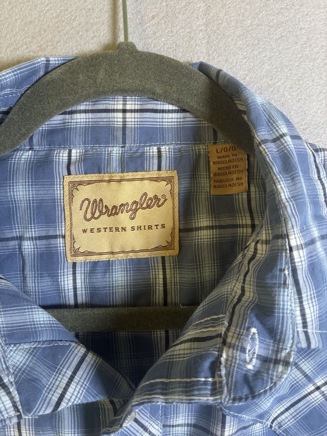 Wrangler Western Shirt Size L Blue Plaid Short Sleeve 4