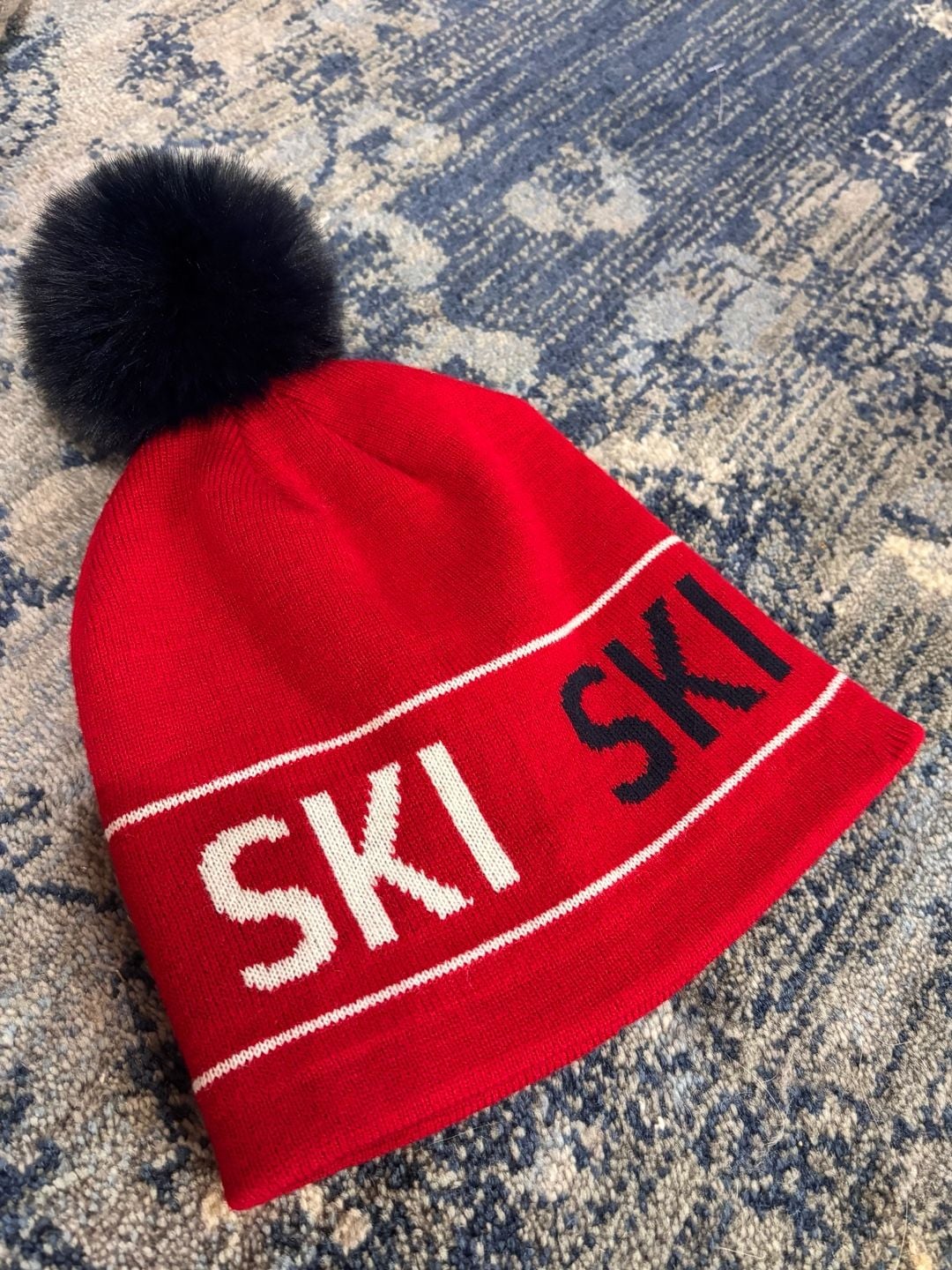 Ski Pom Pom Beanie Hat Red White Blue 3