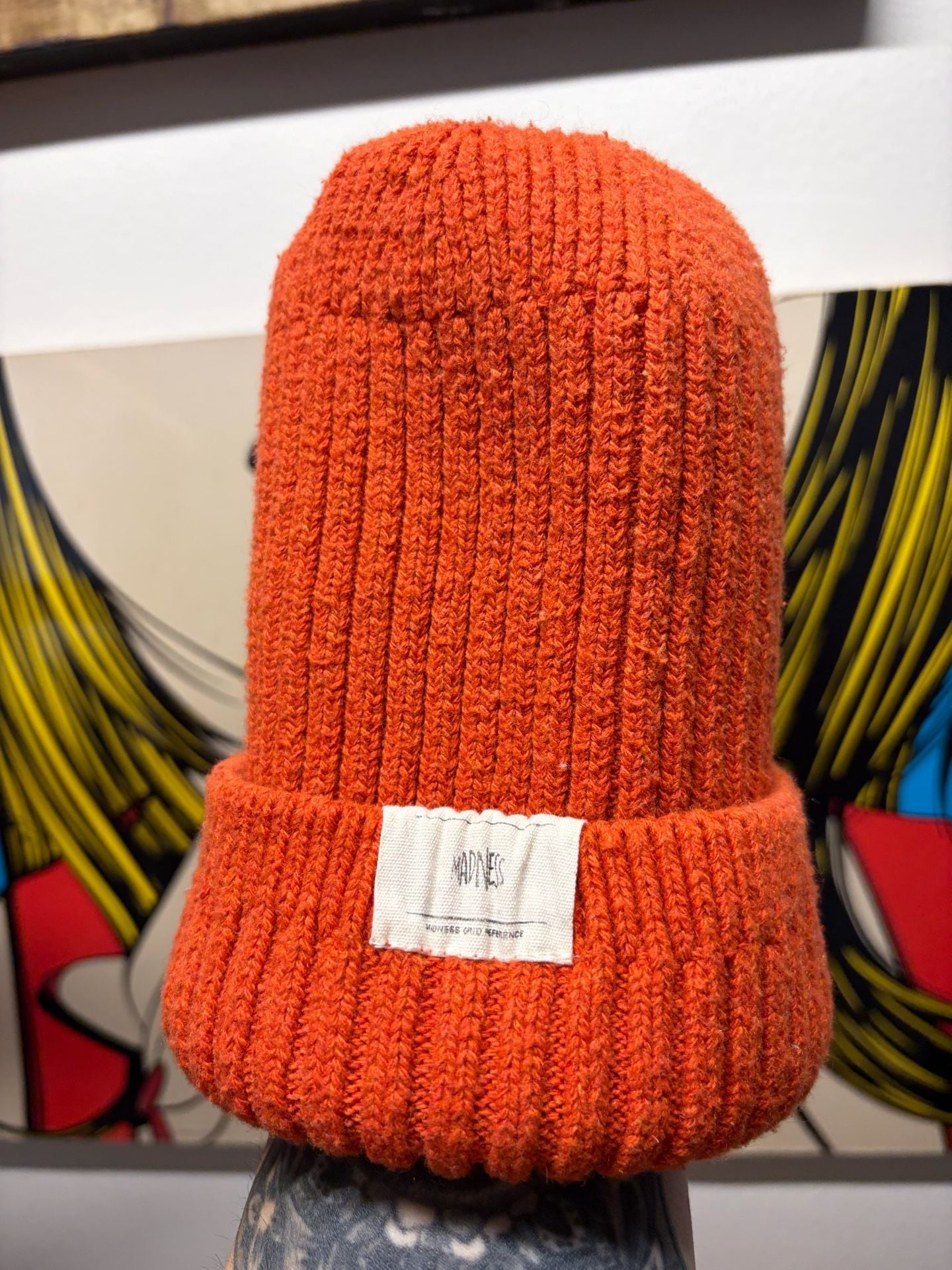 Madnes Orange Ribbed Knit Beanie Winter Hat 3
