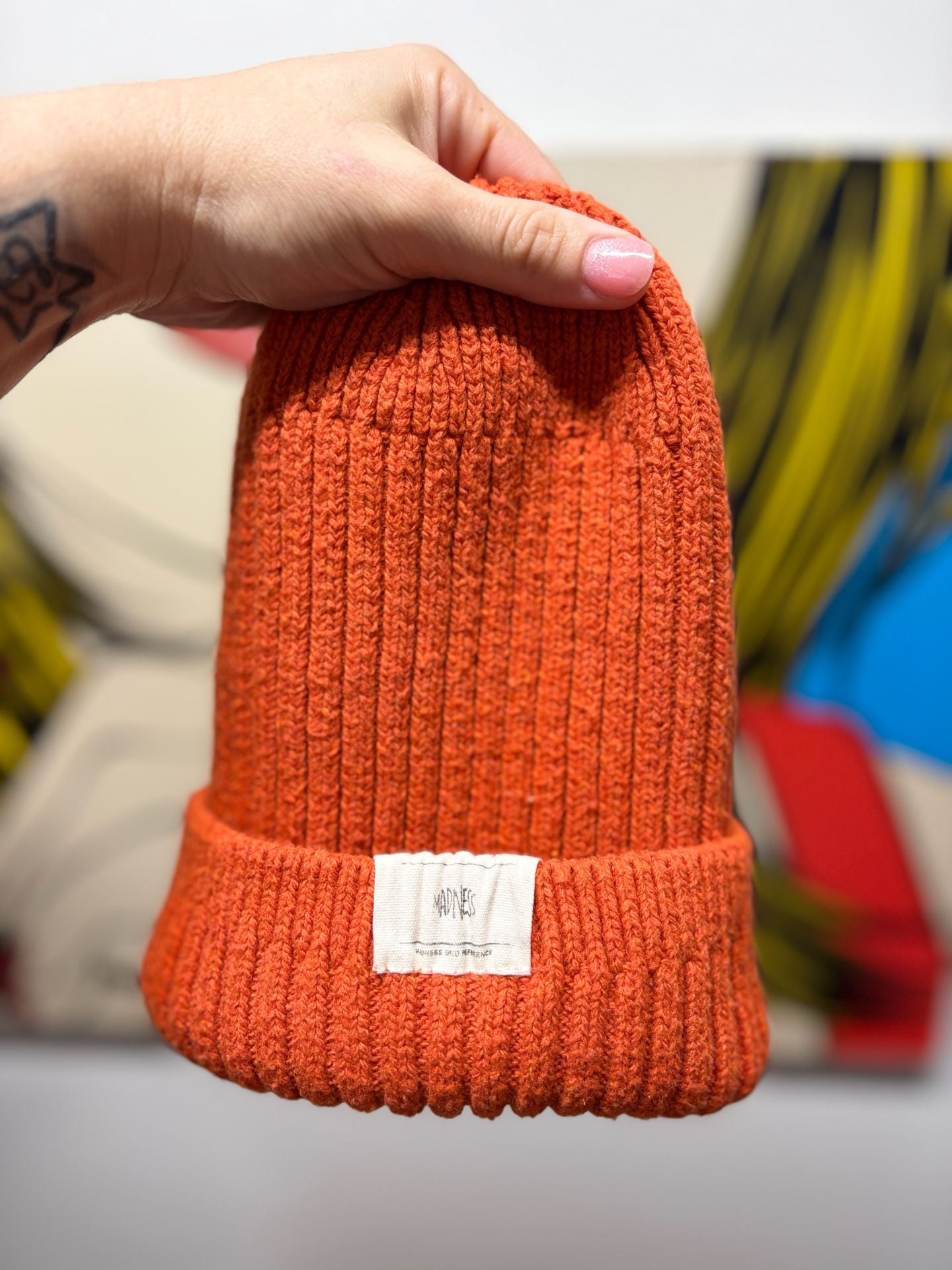 Madnes Orange Ribbed Knit Beanie Winter Hat 4