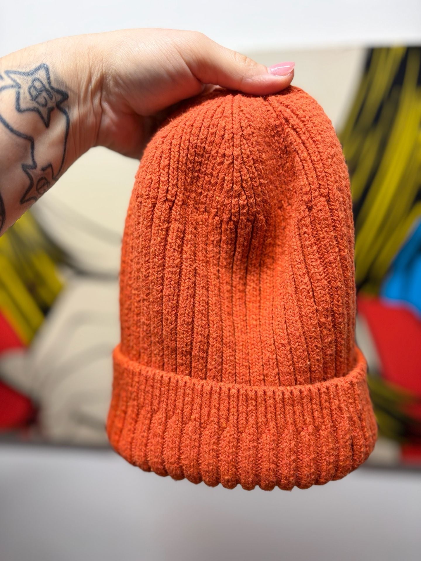 Madnes Orange Ribbed Knit Beanie Winter Hat 5