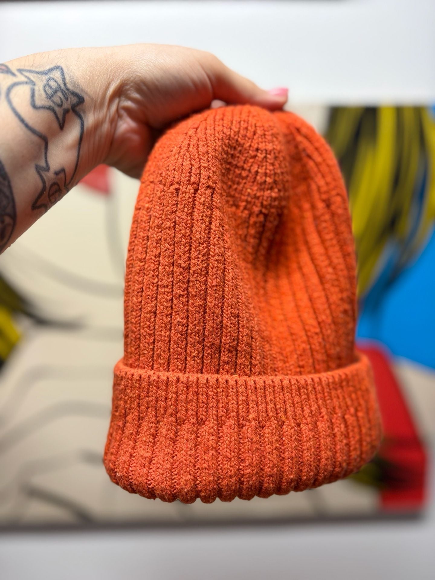 Madnes Orange Ribbed Knit Beanie Winter Hat 9
