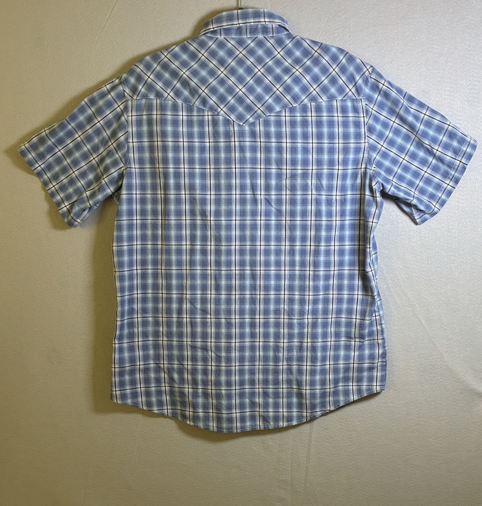 Wrangler Western Shirt Size L Blue Plaid Short Sleeve 7
