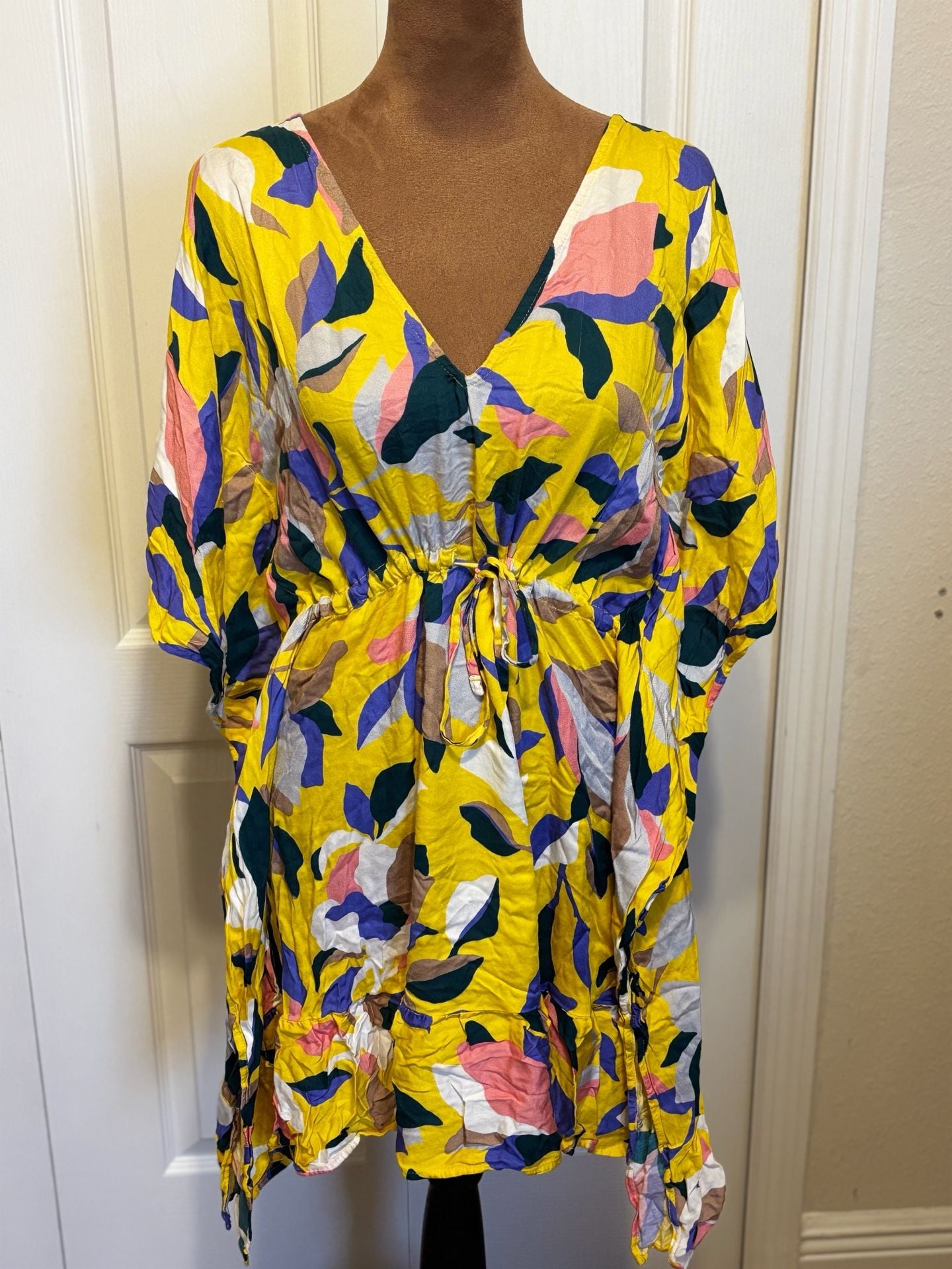 Maaji Cover Up Dress Size S/mile Yellow Multi Leaf Print 2