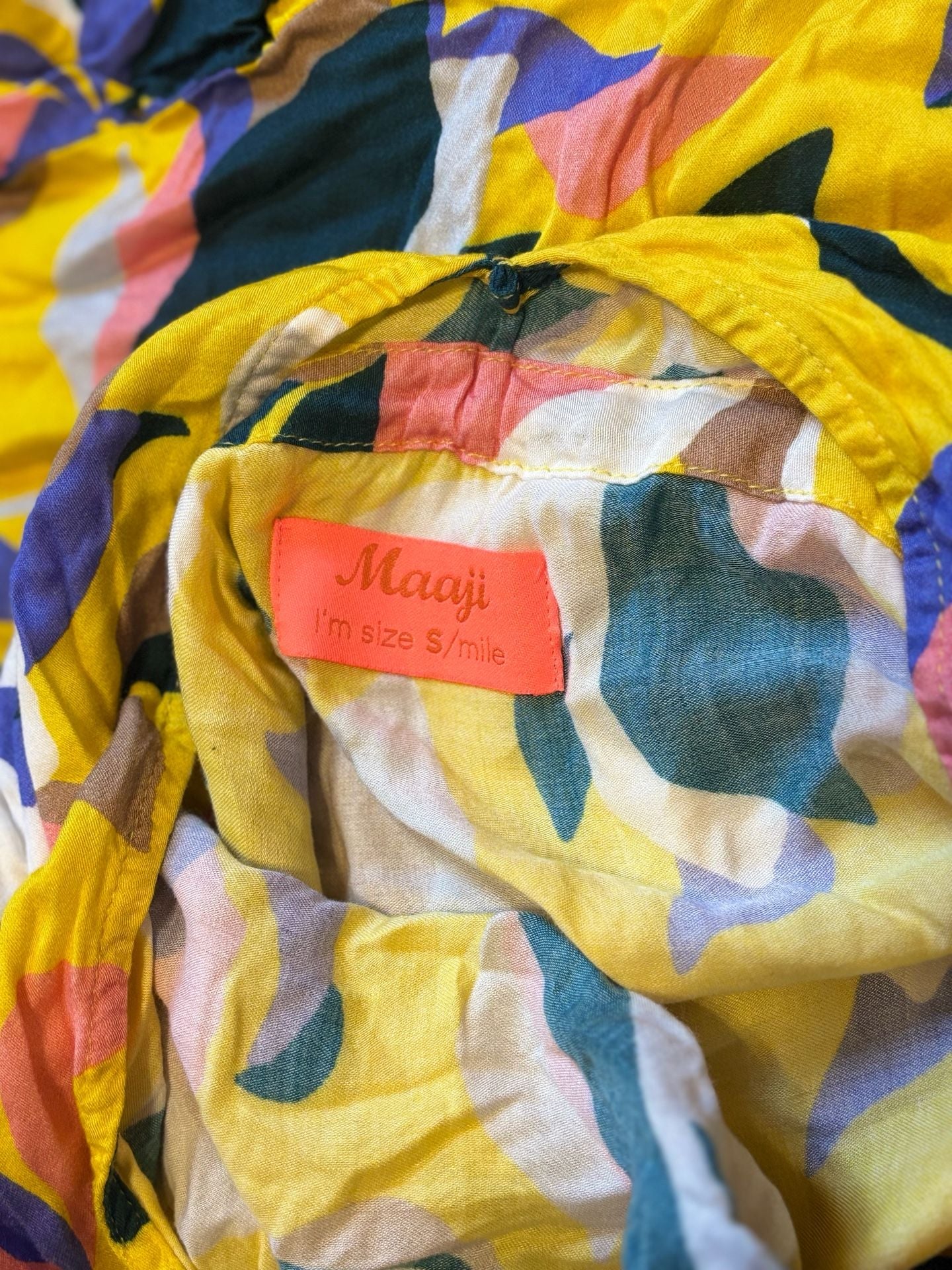 Maaji Cover Up Dress Size S/mile Yellow Multi Leaf Print 6