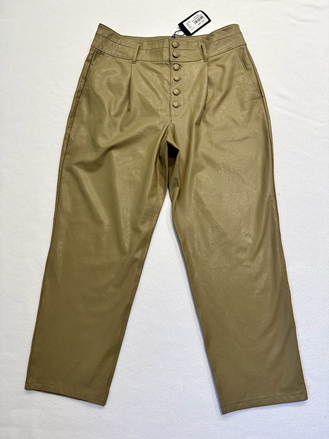 PAIGE Maria Pants Size 10 Dark Brushed Olive Faux Leather High Rise Ankle NWT 9