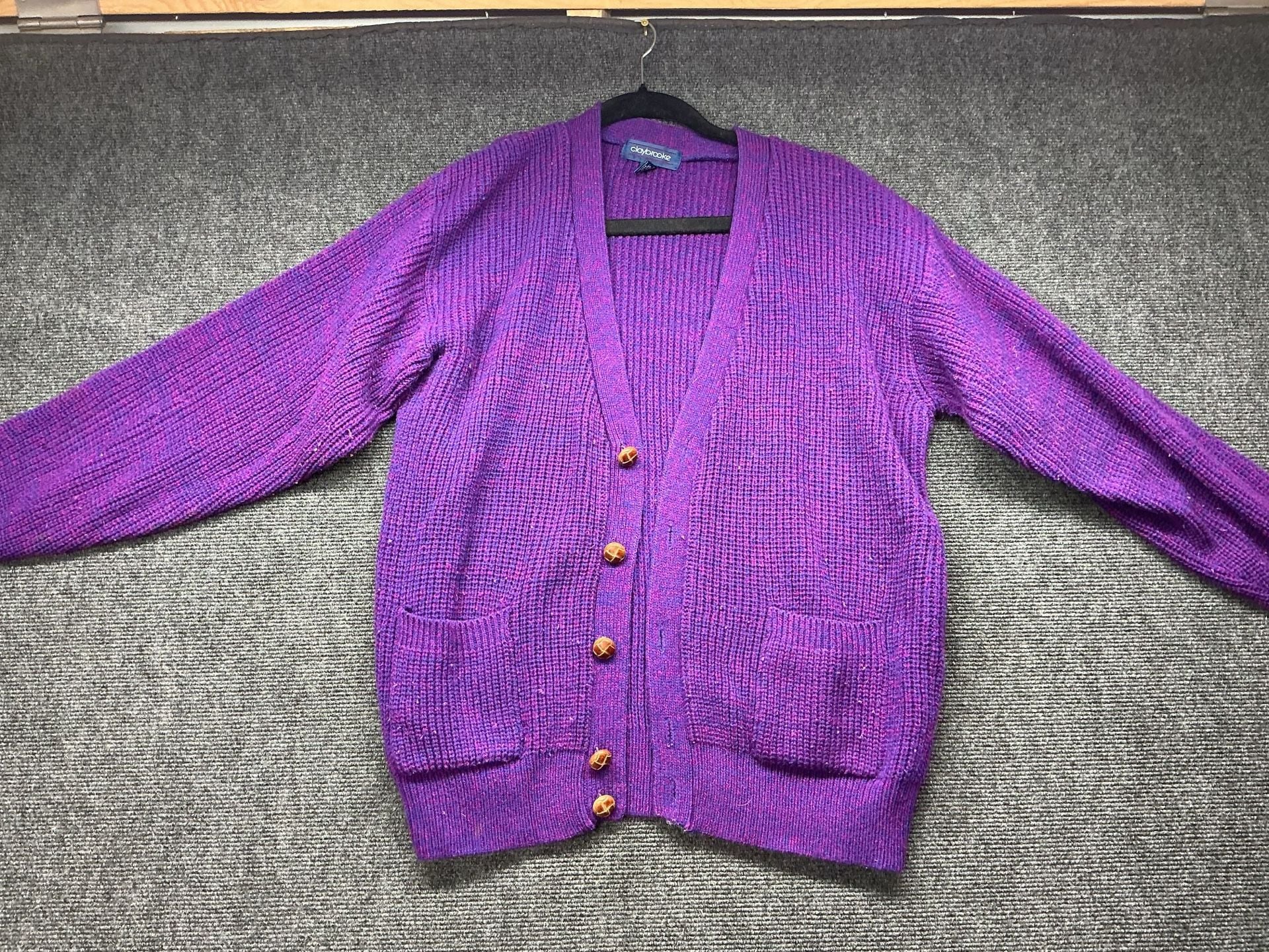 Claybrooke Cardigan Sweater XL Purple Acrylic Knit Oversized Pocket 2