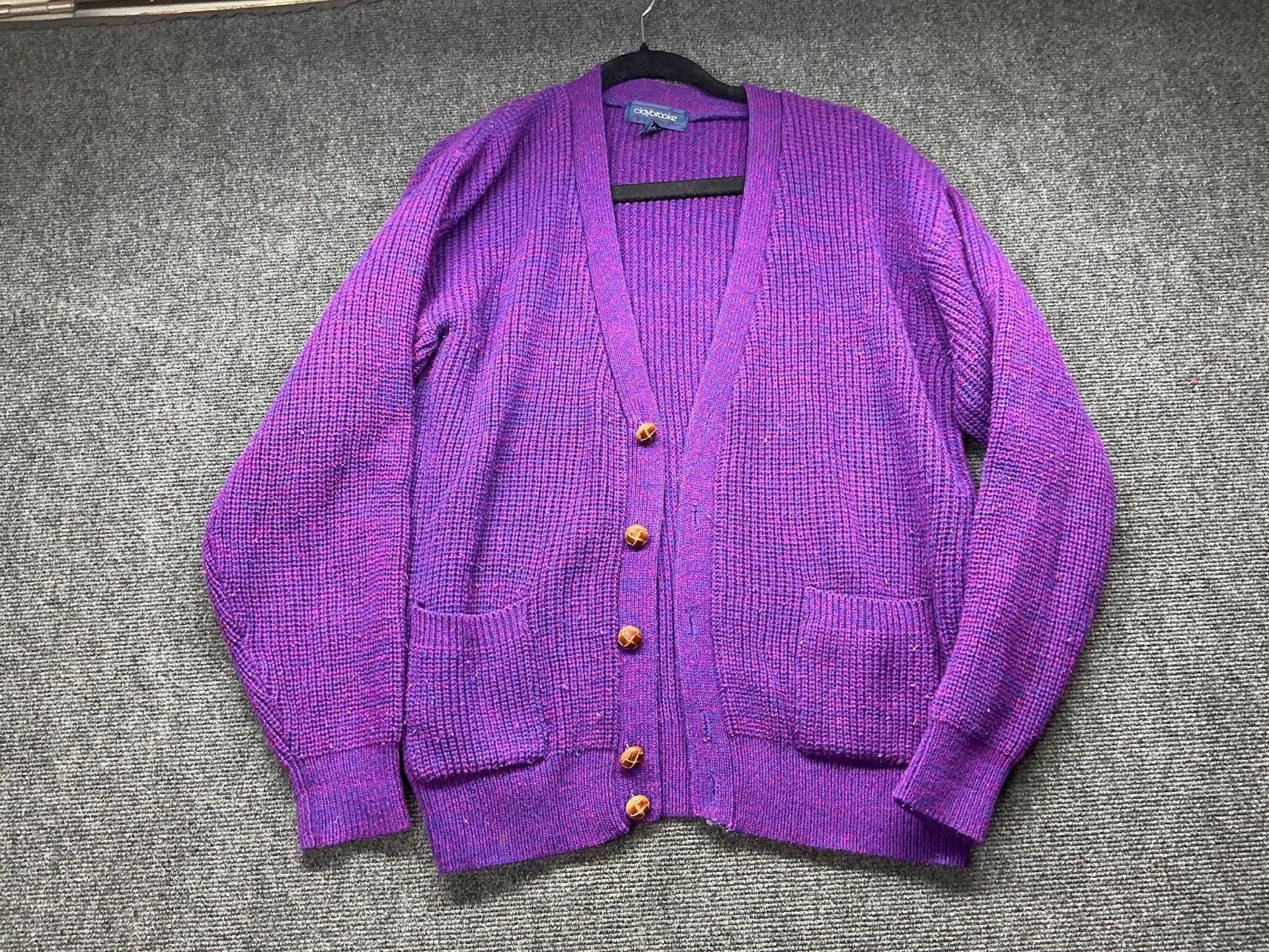 Claybrooke Cardigan Sweater XL Purple Acrylic Knit Oversized Pocket 3