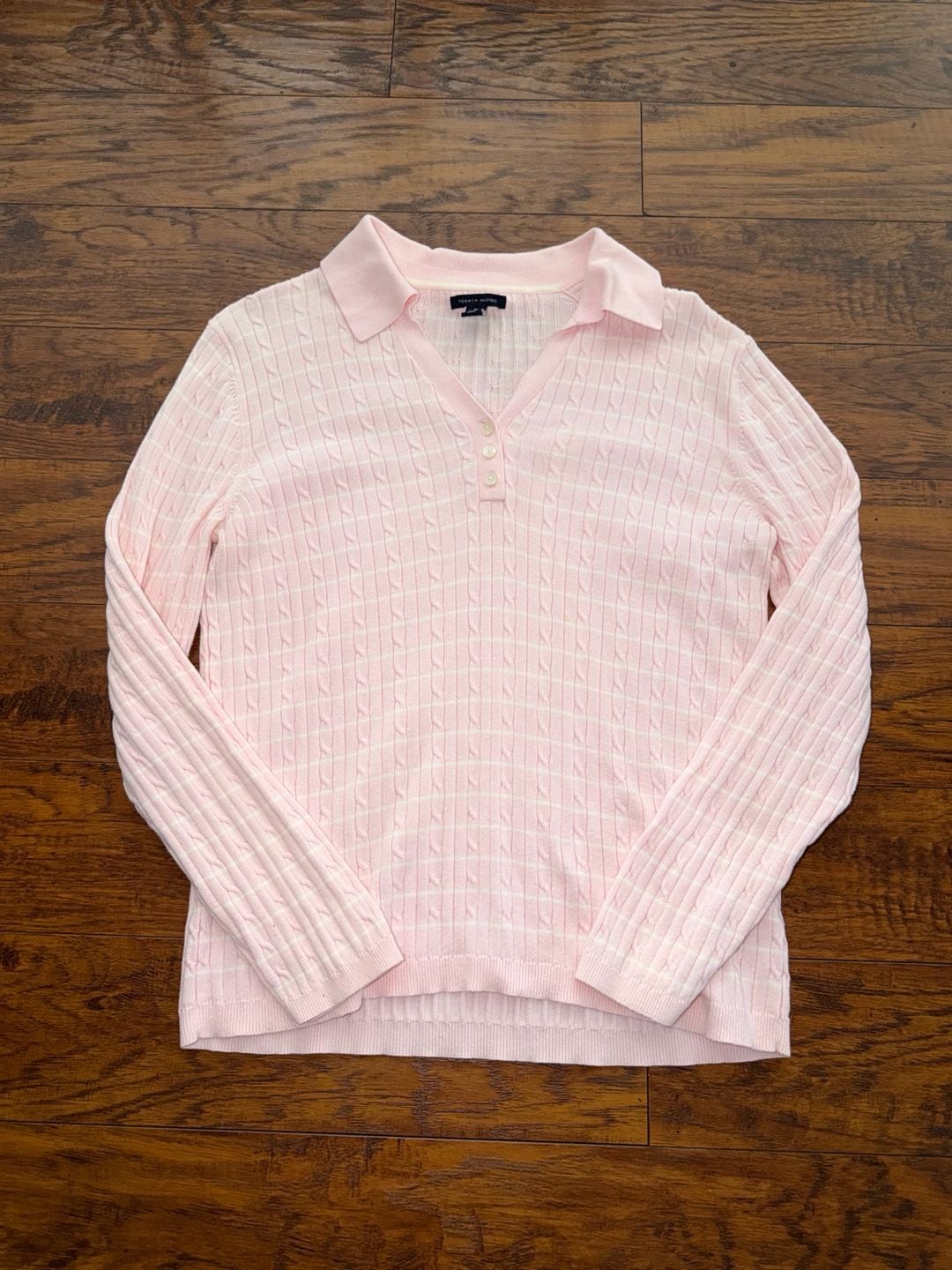 Tommy Hilfiger Cable Knit Polo Sweater Pink Size M 2