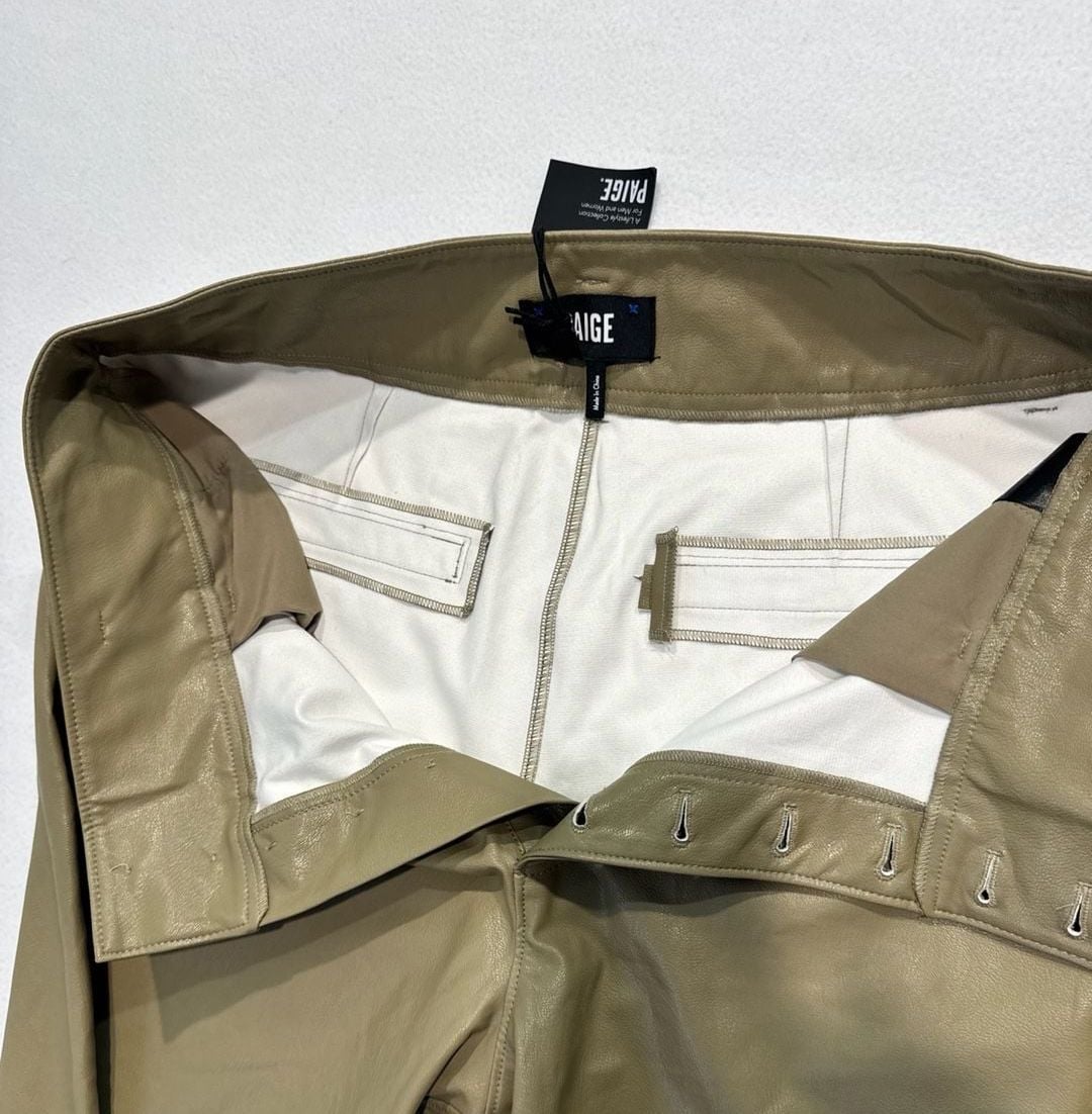 PAIGE Maria Pants Size 10 Dark Brushed Olive Faux Leather High Rise Ankle NWT 10