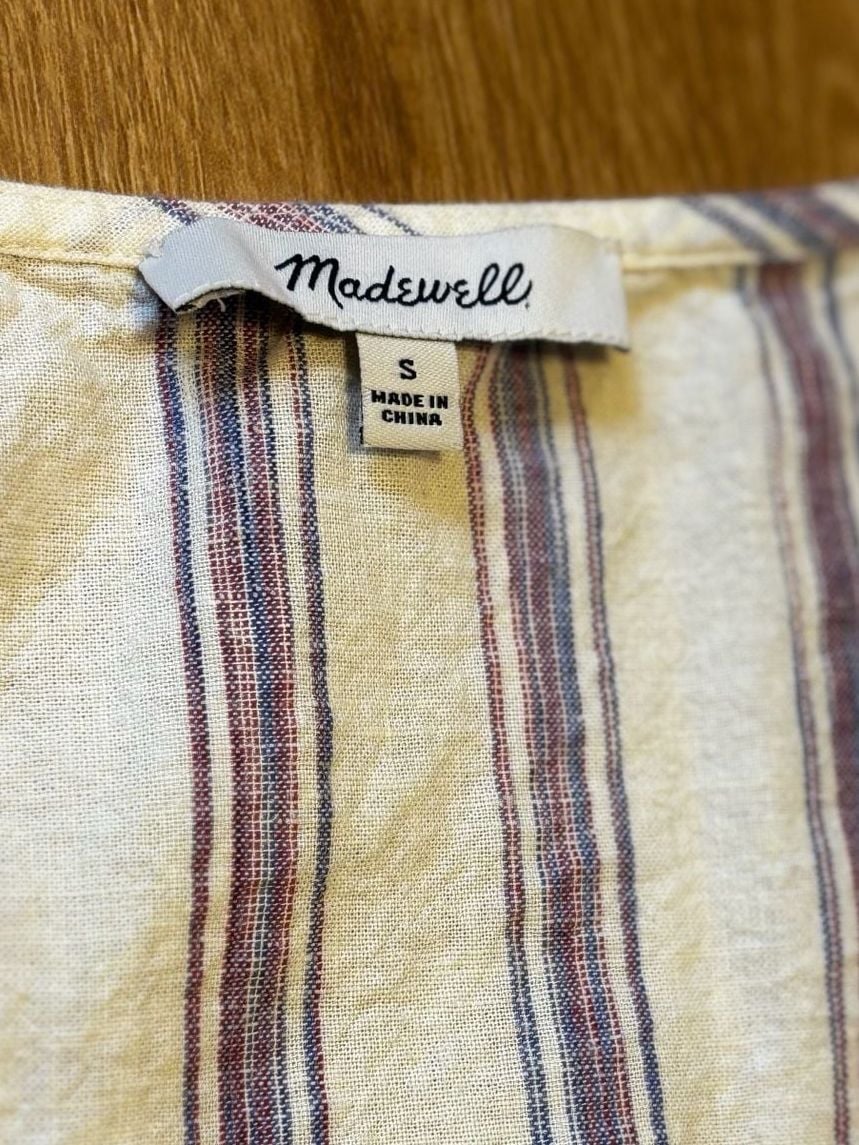 Madewell Striped Tie Front Blouse Size S Linen Cotton 5
