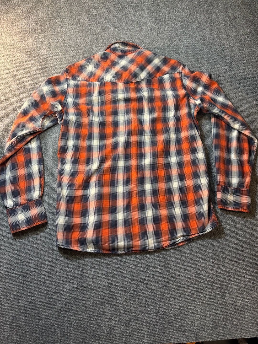 H&M L.O.G.G. Plaid Western Shirt Orange Navy Fitted 4