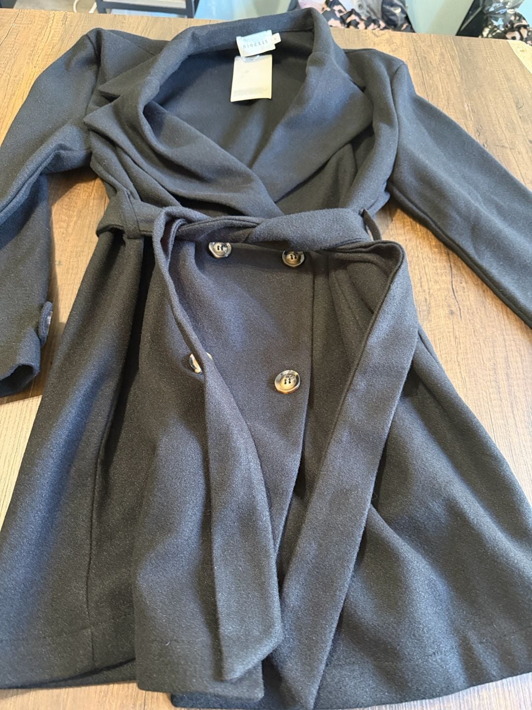 Ninexis Belted Trench Coat Size S Black 2